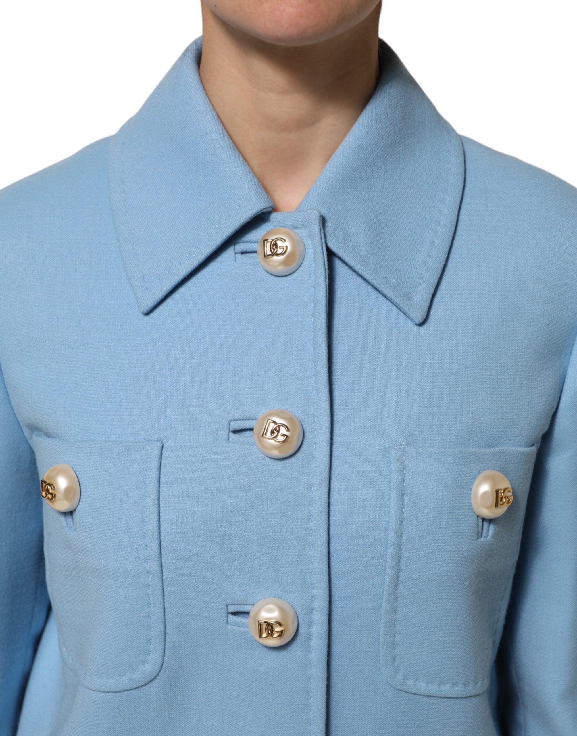 Dolce & Gabbana Blue Buttoned Down Trench Coat Women's Jacket