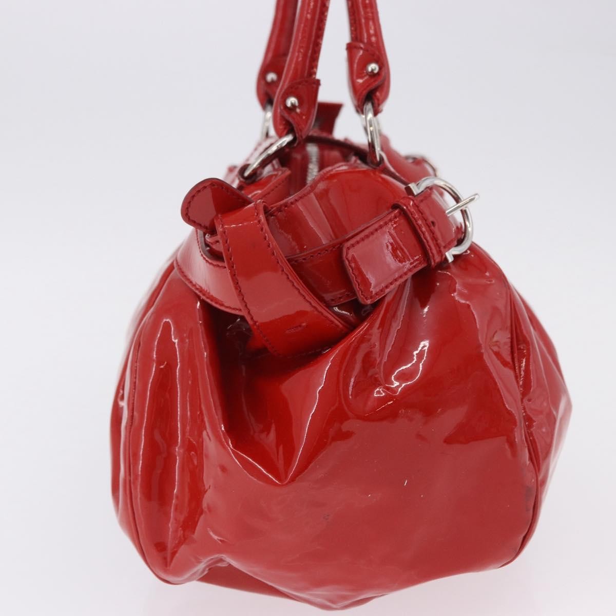 Salvatore Ferragamo Gancini Patent Leather Red Patent_Leather Handbag (Pre-Owned)