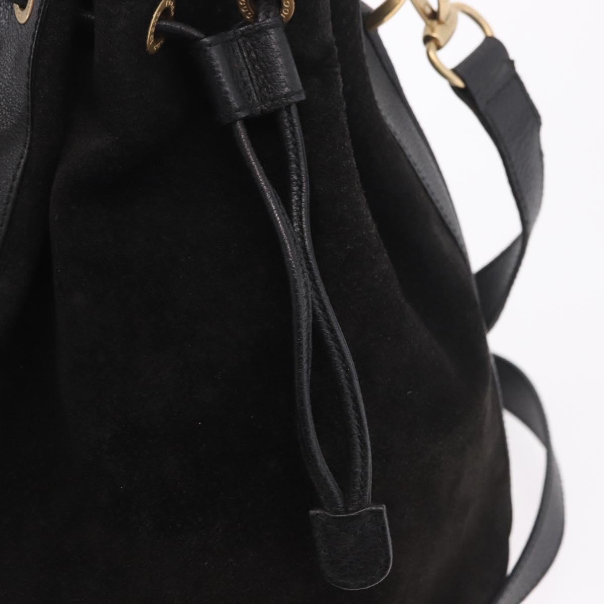 Gucci Vintage Bamboo Bucket Suede And Leather Black Suede Handbag (Pre-Owned)
