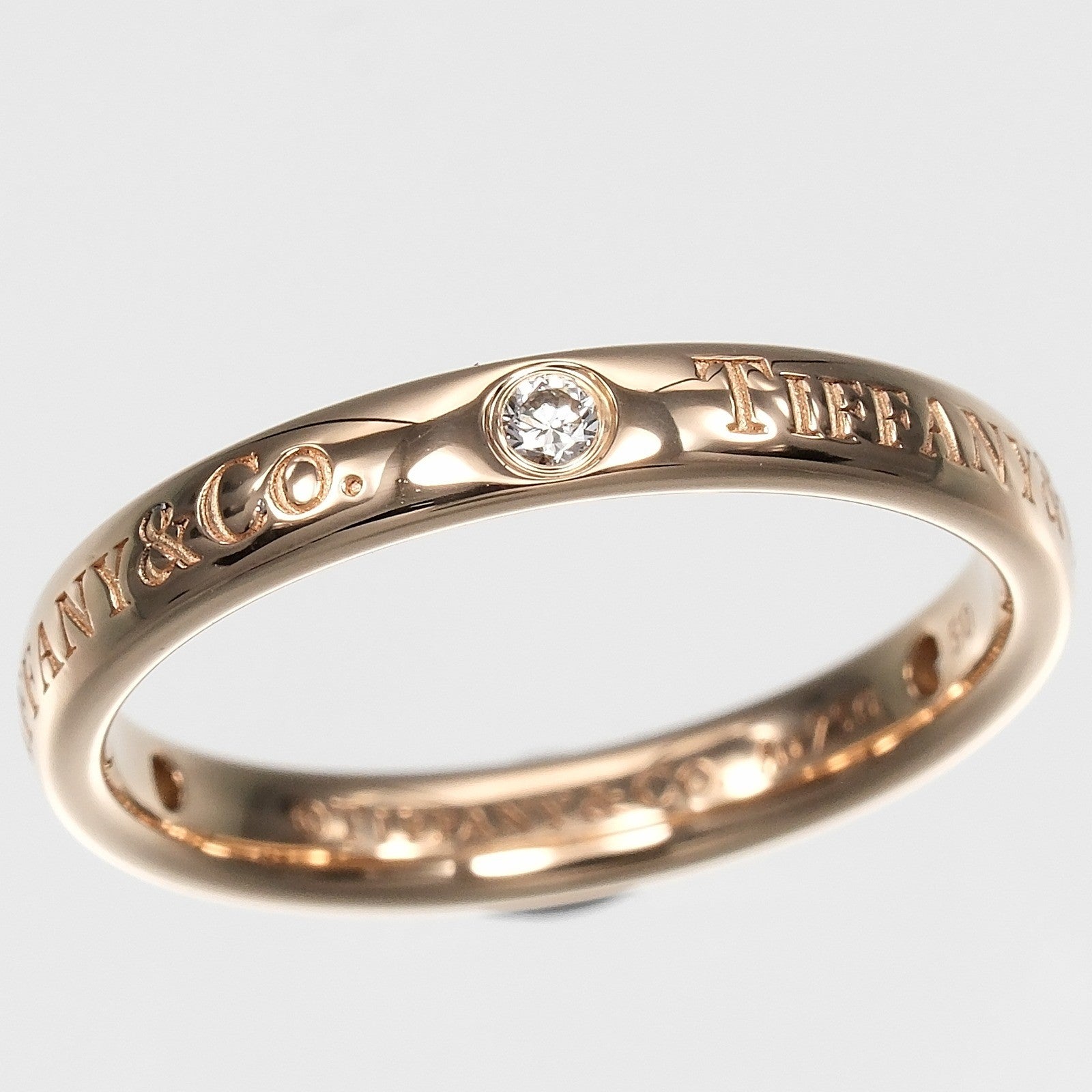 Tiffany & Co. Flat K18 Pink Gold / 3P Diamond Gold Pink_Gold Ring Jewelry (Pre-Owned)