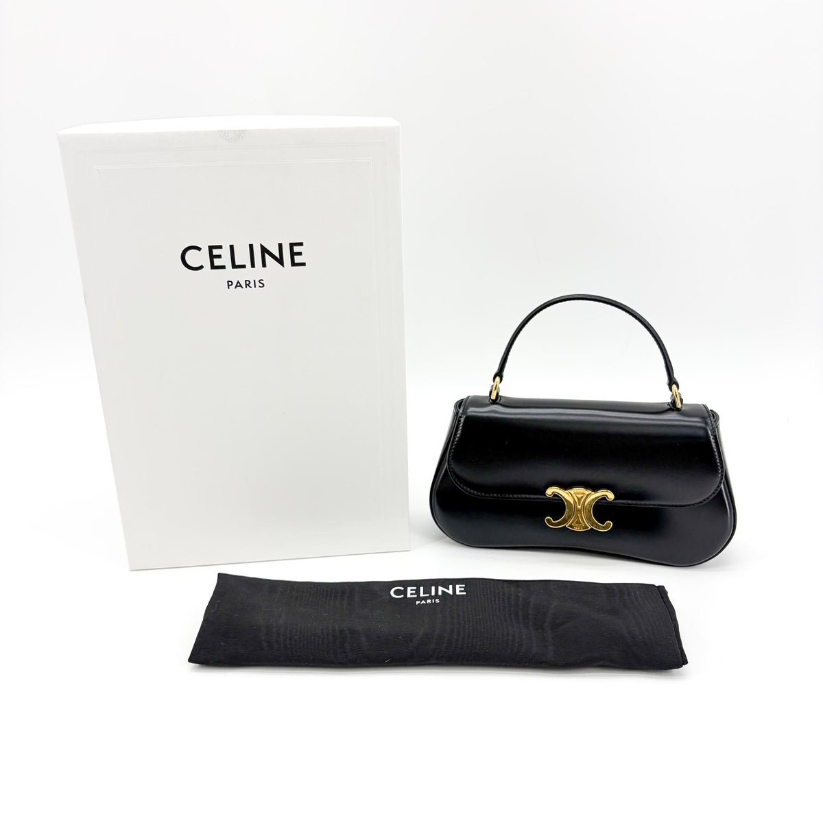 Celine Lola Triomphe Top Handle Leather Black Leather Handbag (Pre-Owned)