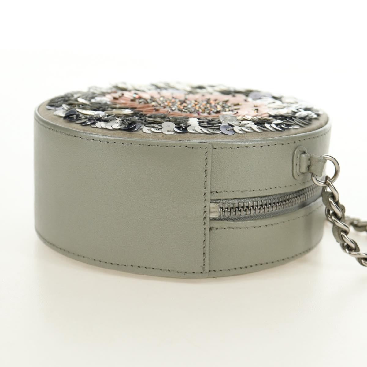 Chanel Round Clutch With Chain Sequins Gray Leather Clutche & Pouche Bag (Pre-Owned)