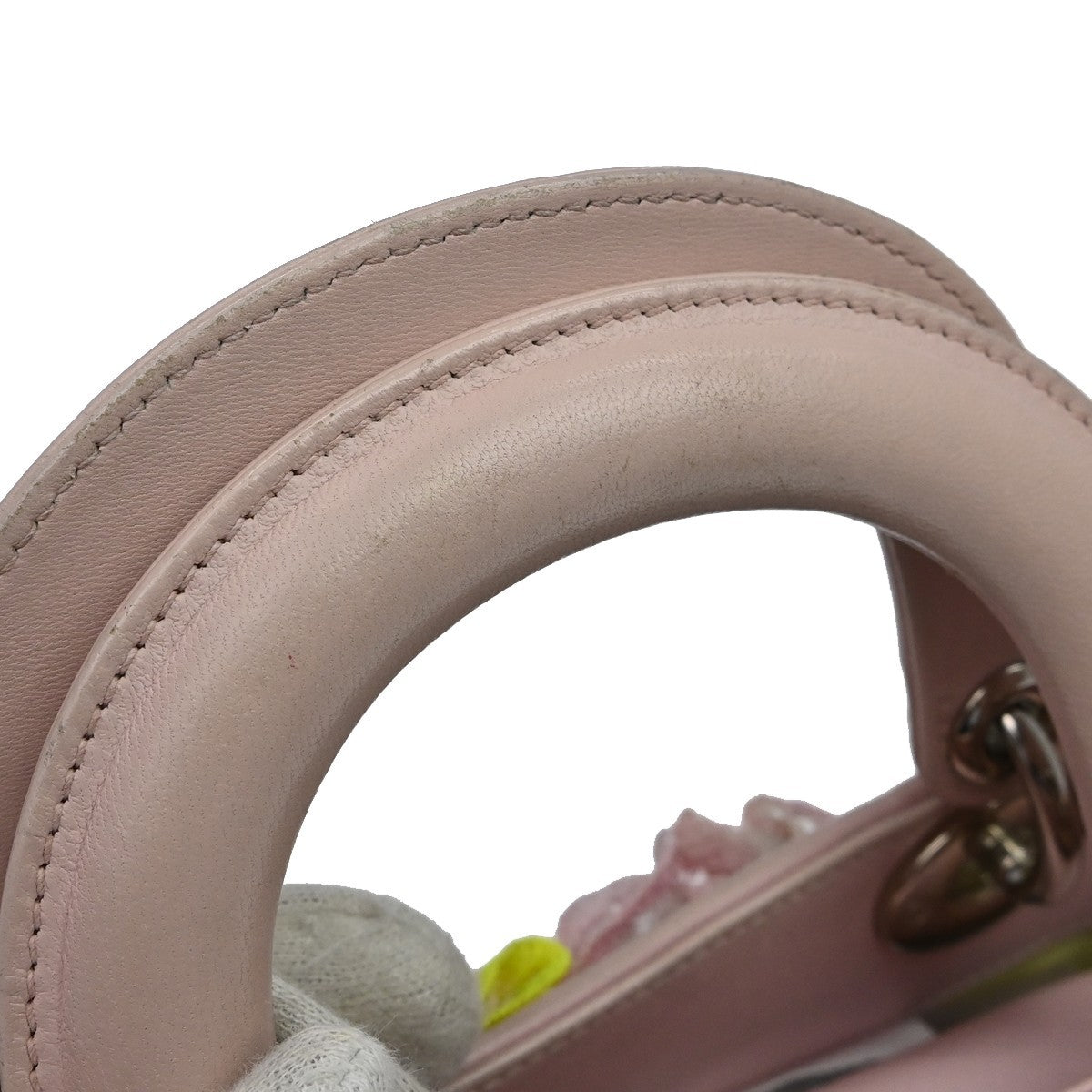 Christian Dior Lady Dior Flower Charm Embellished Leather Pink Leather Handbag (Pre-Owned)