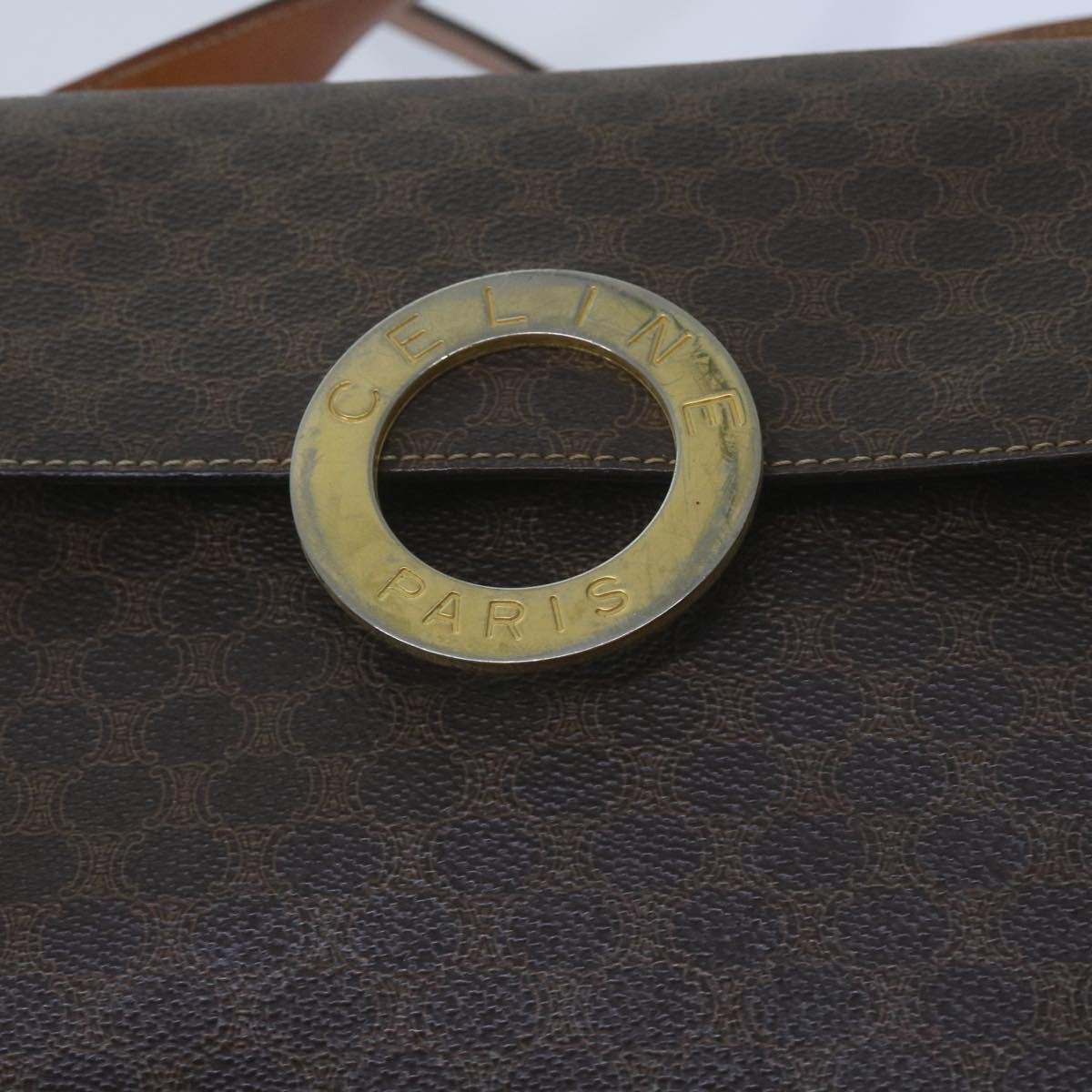 Celine Vintage Macadam Circle Logo Canvas And Leather Brown Canvas Shoulder Bag Bag (Pre-Owned)