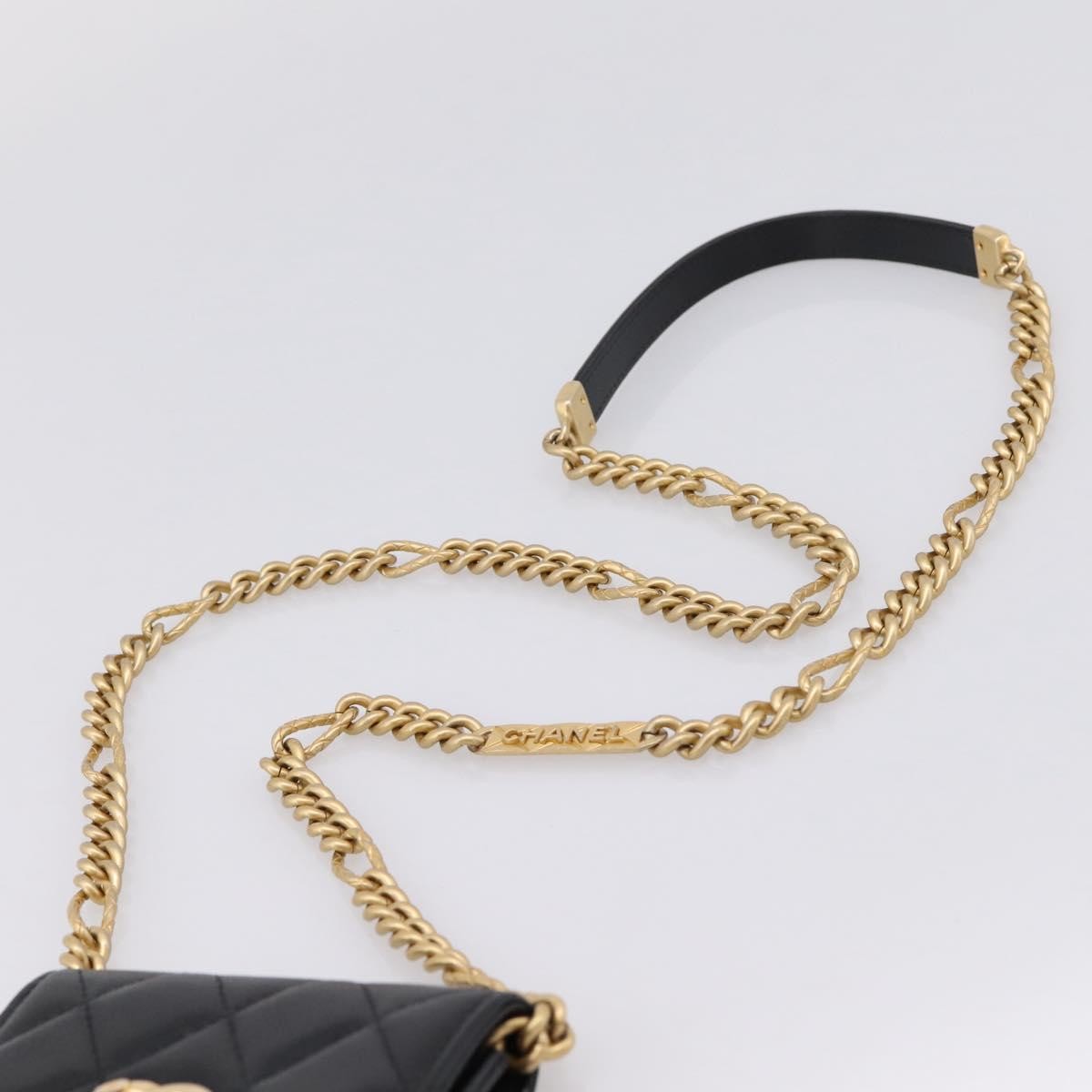 Chanel Plate Logo Cc Flap Card Holder On Chain Quilted Caviar Black Leather Clutche & Pouche Bag (Pre-Owned)