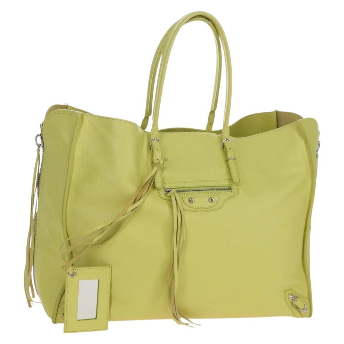 Balenciaga Papier A4 Zip Around Classic Studs Leather Yellow Leather Handbag (Pre-Owned)