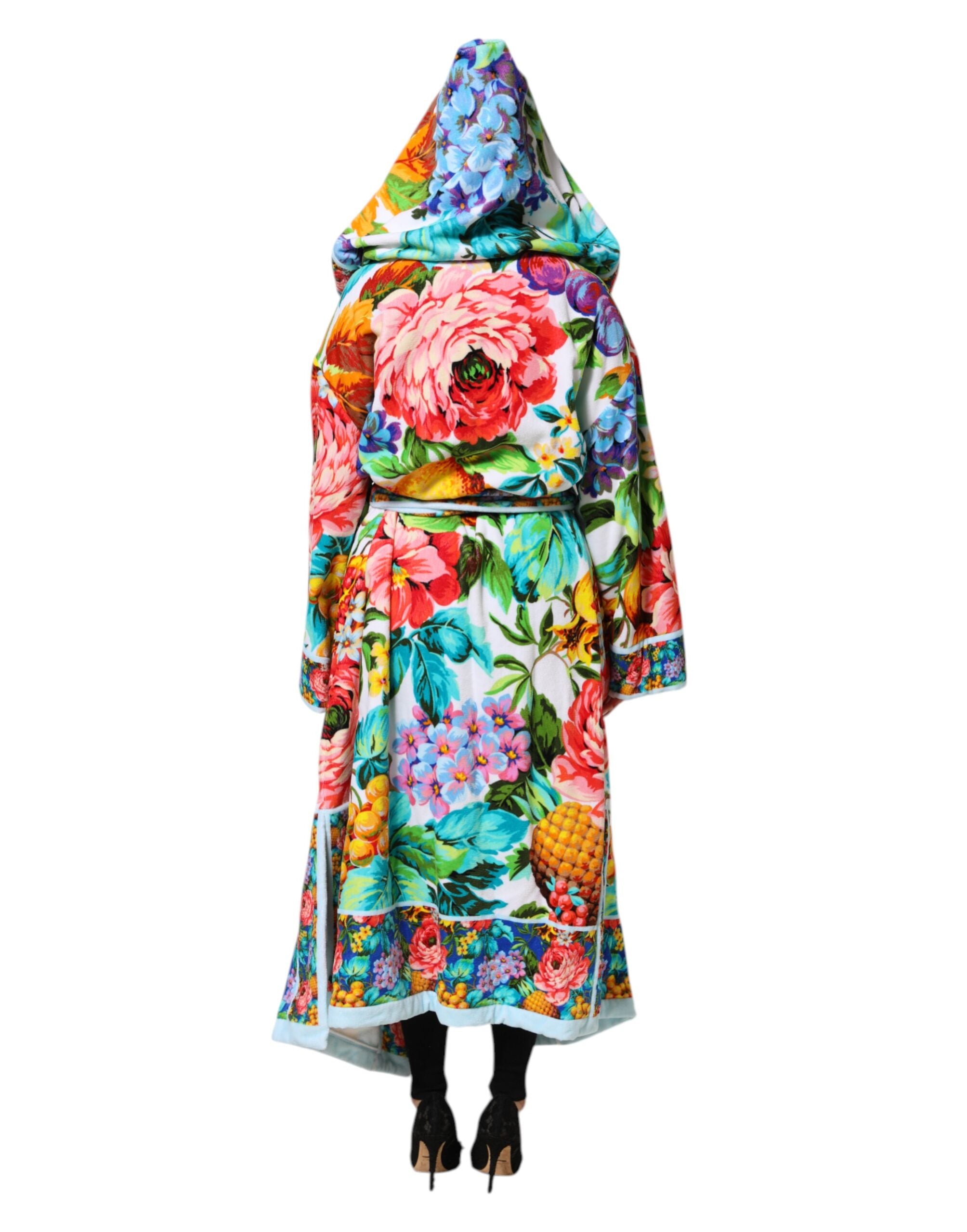 Dolce & Gabbana Multicolor Floral Print Belted Bathrobe Coat Women's Jacket