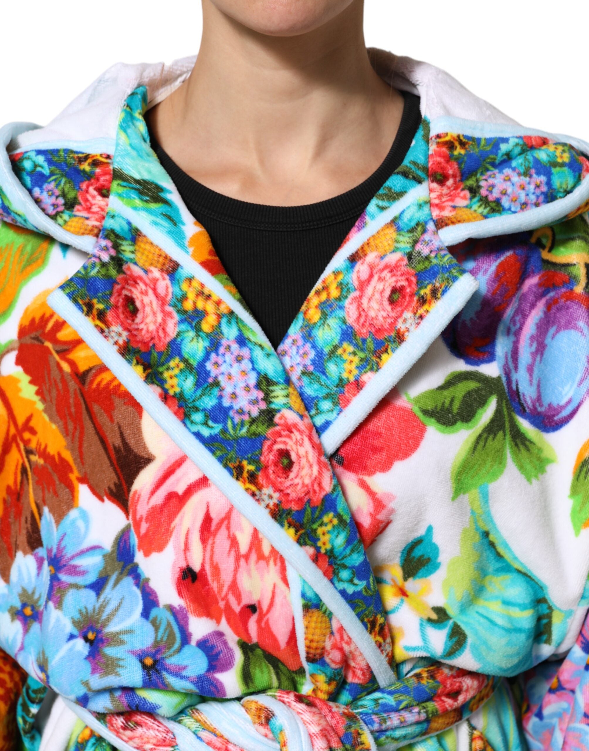 Dolce & Gabbana Multicolor Floral Print Belted Bathrobe Coat Women's Jacket