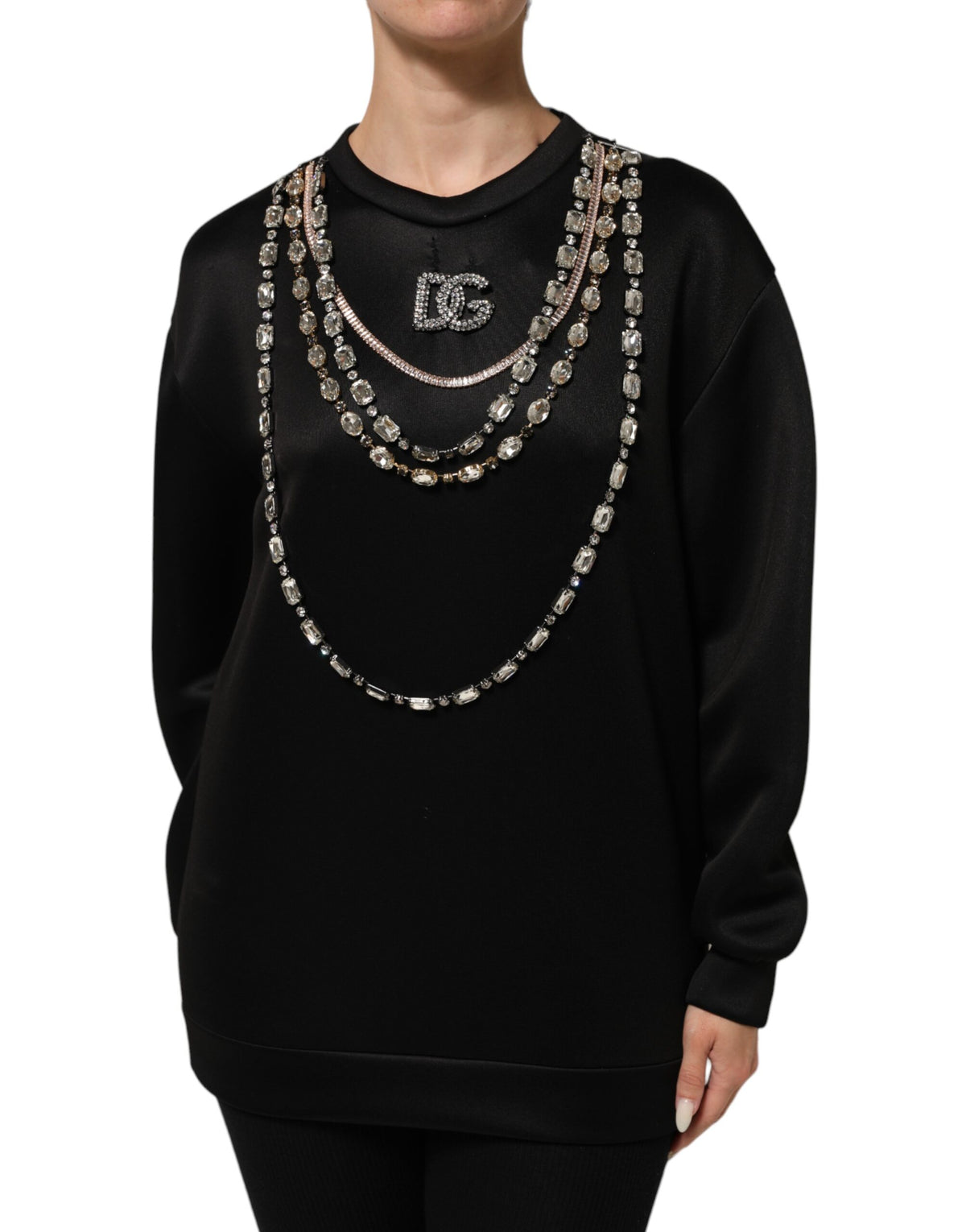 Dolce & Gabbana Black Crystal DG Necklace Sweatshirt Women's Sweater (Pre-Owned)