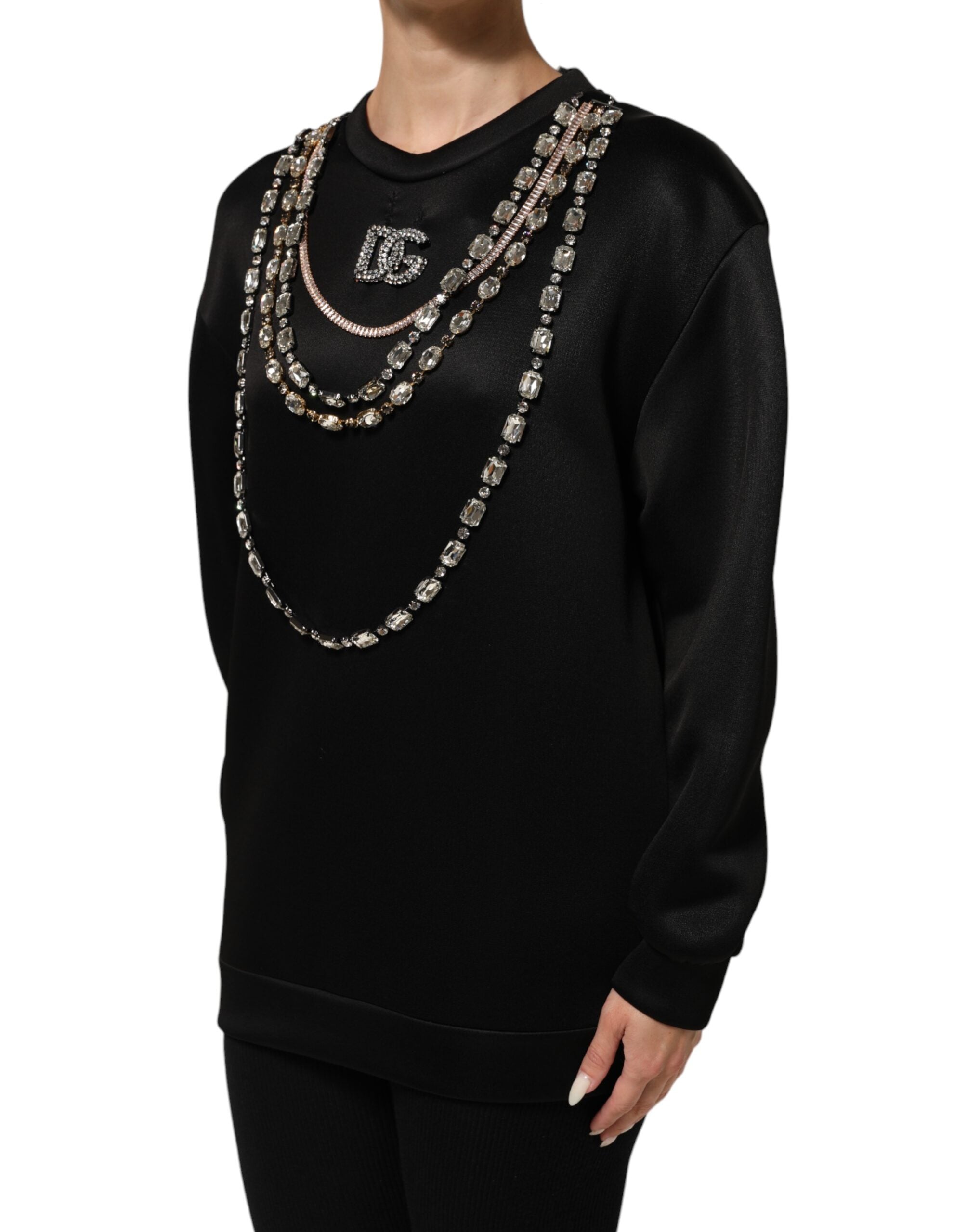 Dolce & Gabbana Black Crystal DG Necklace Sweatshirt Women's Sweater (Pre-Owned)