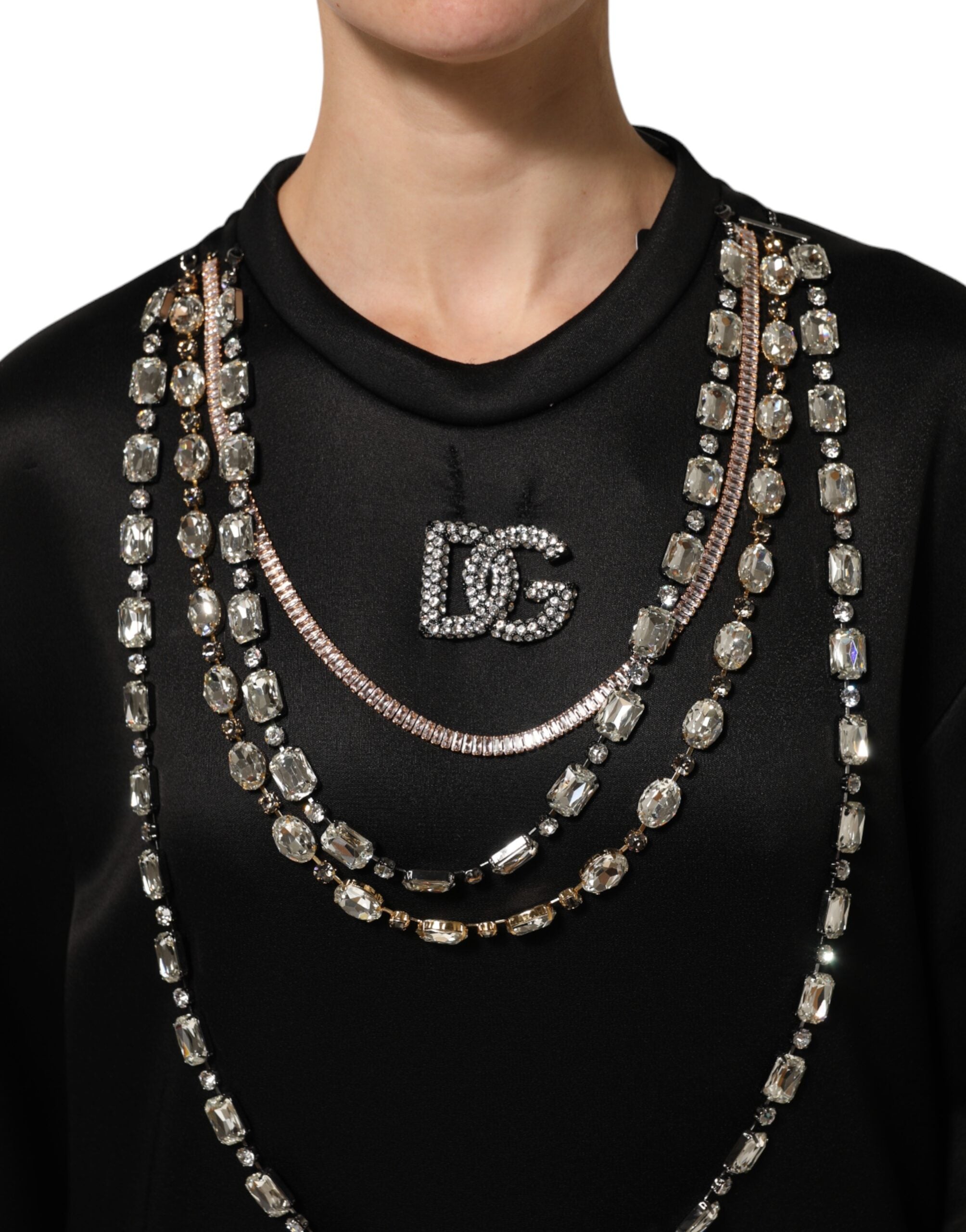 Dolce & Gabbana Black Necklace Crystal DG Logo Sweatshirt Women's Sweater (Pre-Owned)