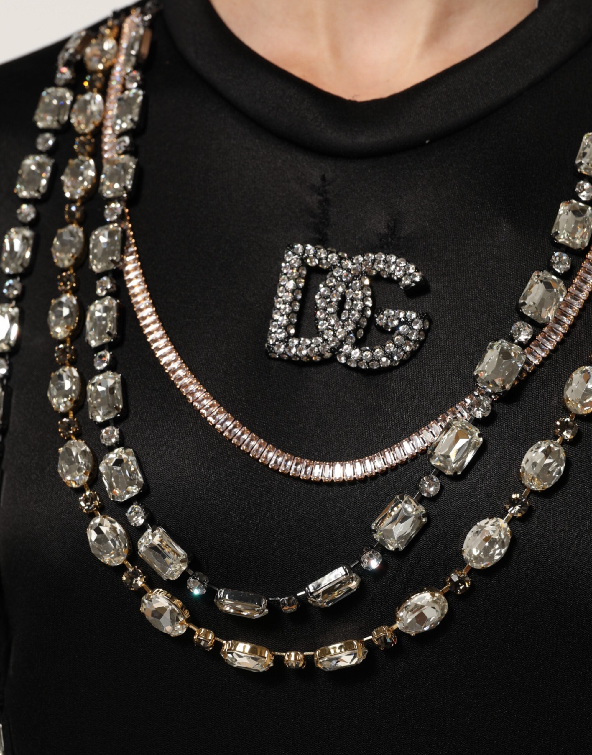 Dolce & Gabbana Black Necklace Crystal DG Logo Sweatshirt Women's Sweater (Pre-Owned)