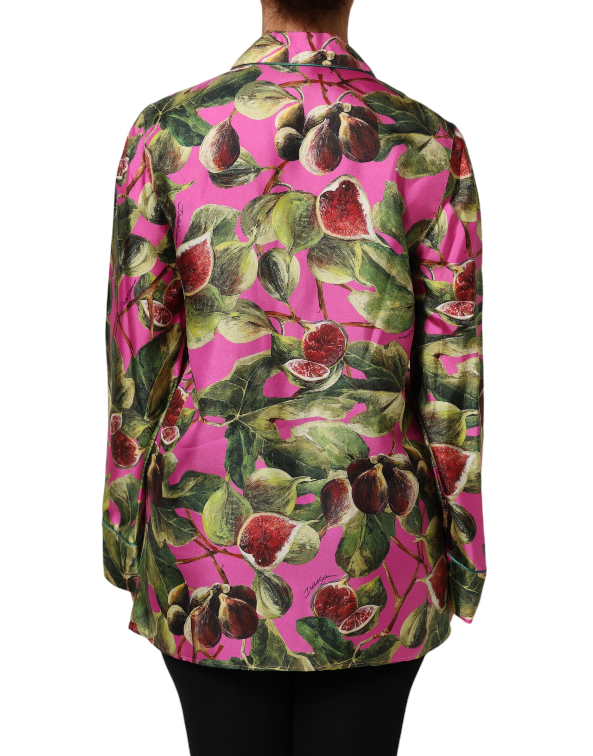 Dolce & Gabbana Hot Pink Fig Printed Silk Shirt Blouse Women's Top