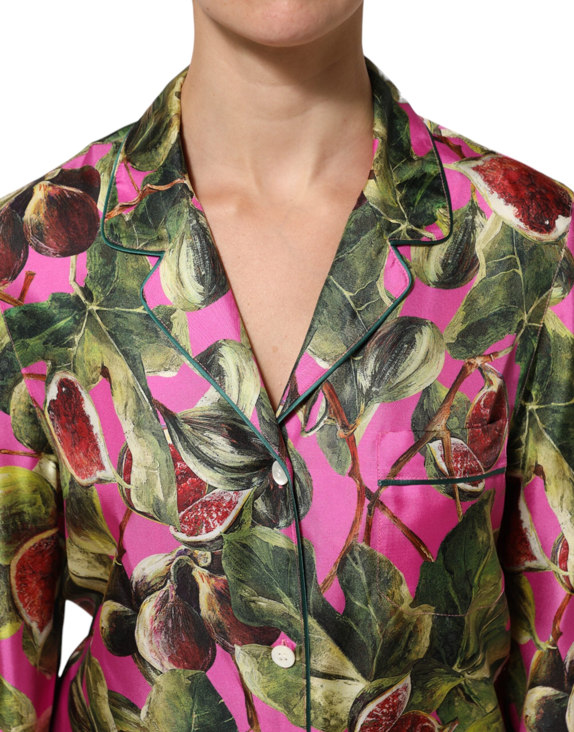 Dolce & Gabbana Hot Pink Fig Printed Silk Shirt Blouse Women's Top