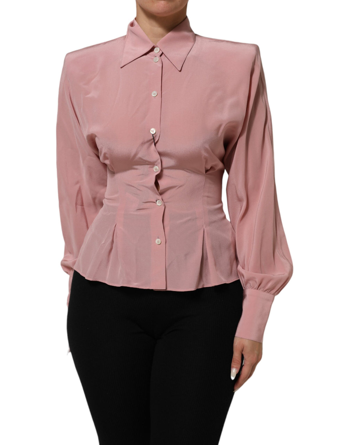 Dolce & Gabbana Pink Silk Collared Long Sleeves Blouse Women's Top (Pre-Owned)