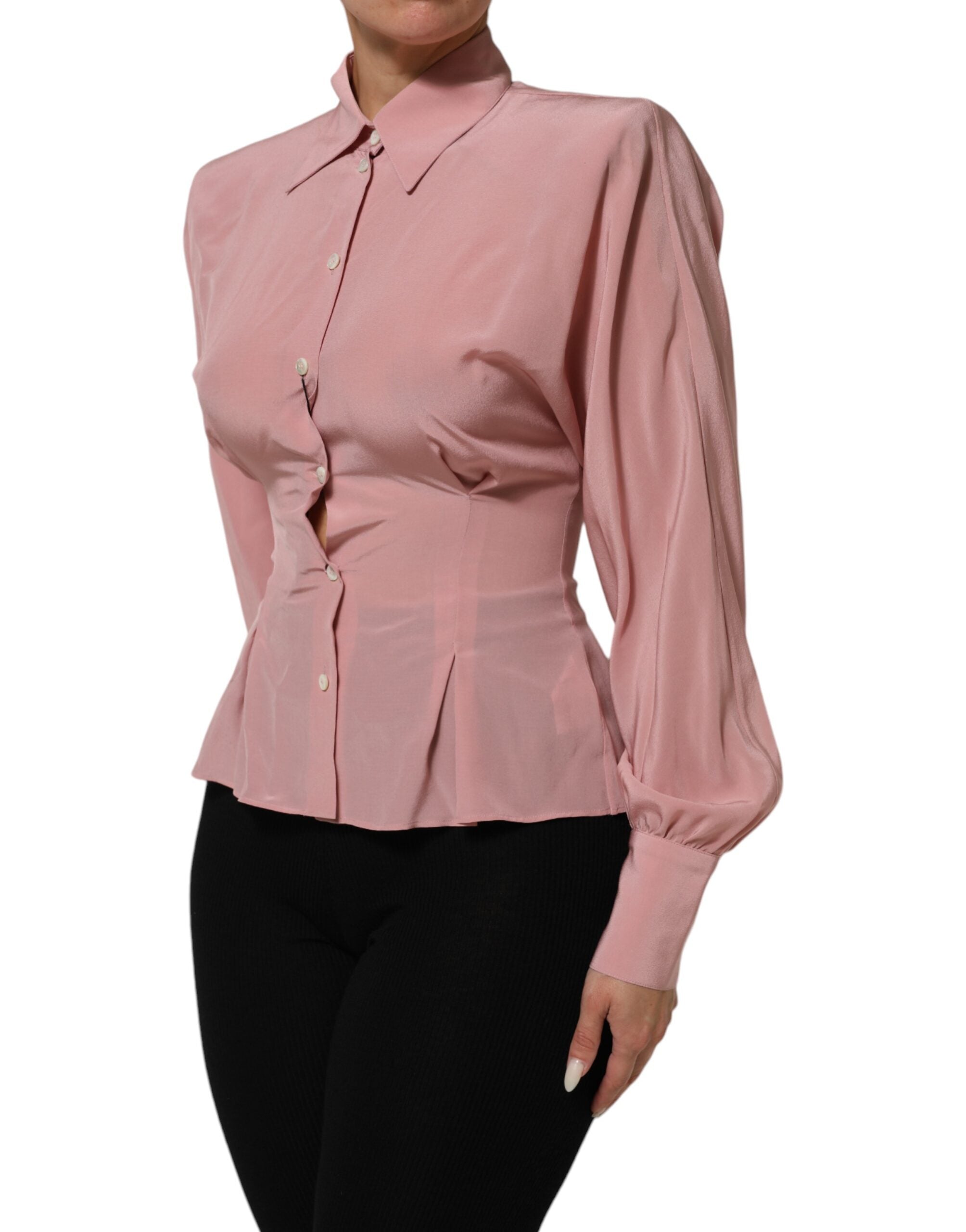 Dolce & Gabbana Pink Silk Collared Long Sleeves Blouse Women's Top (Pre-Owned)