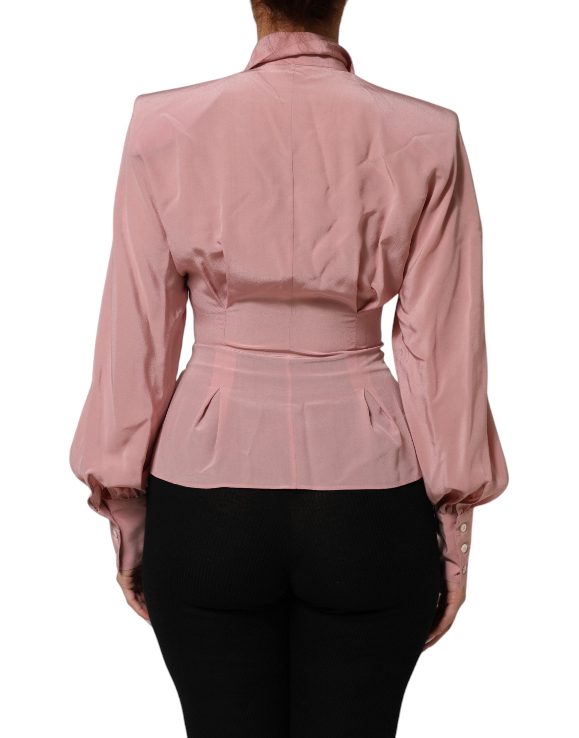 Dolce & Gabbana Pink Silk Collared Long Sleeves Blouse Women's Top (Pre-Owned)