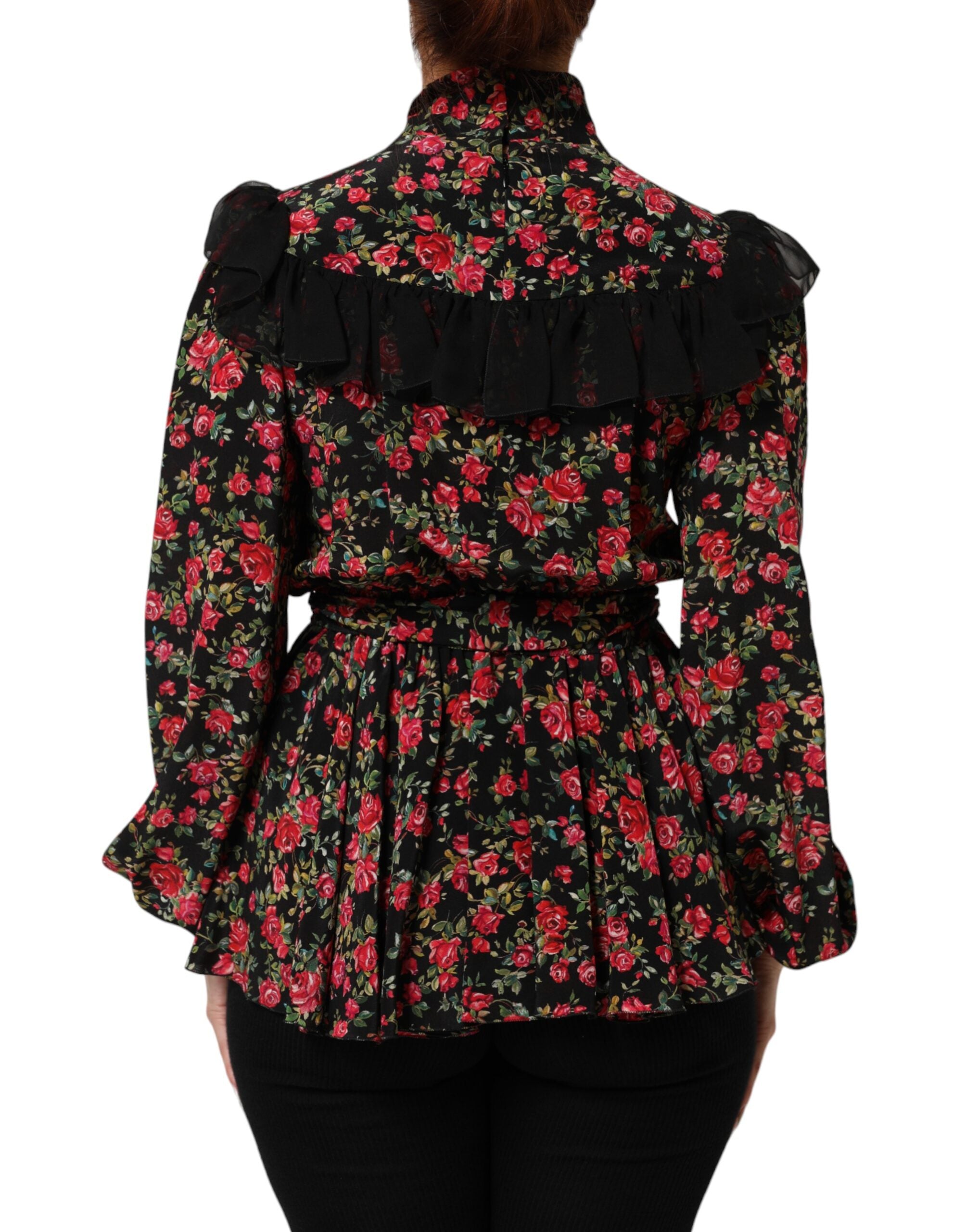 Dolce & Gabbana Black Floral Print Long Sleeve Blouse Women's Top
