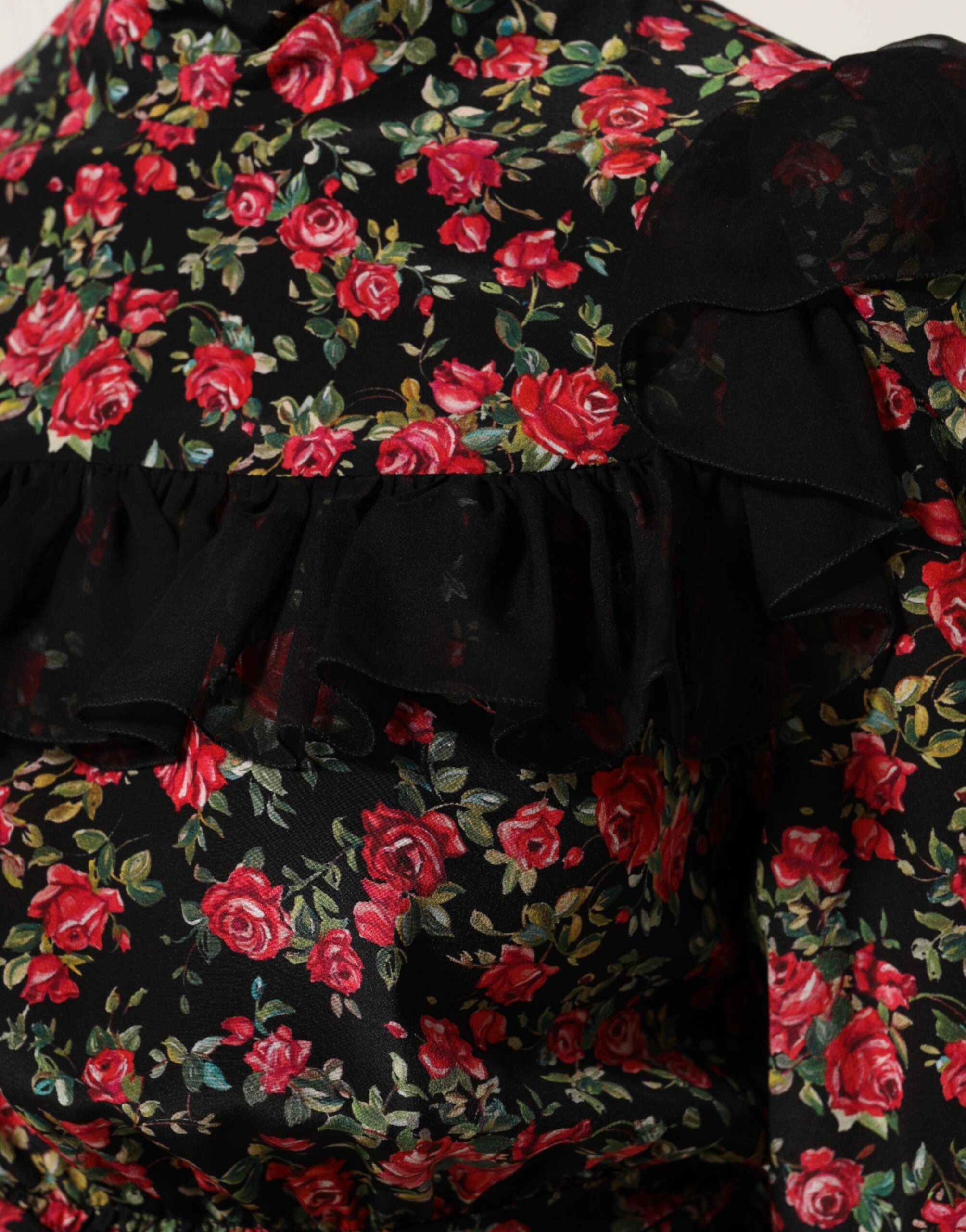 Dolce & Gabbana Black Floral Print Long Sleeve Blouse Women's Top