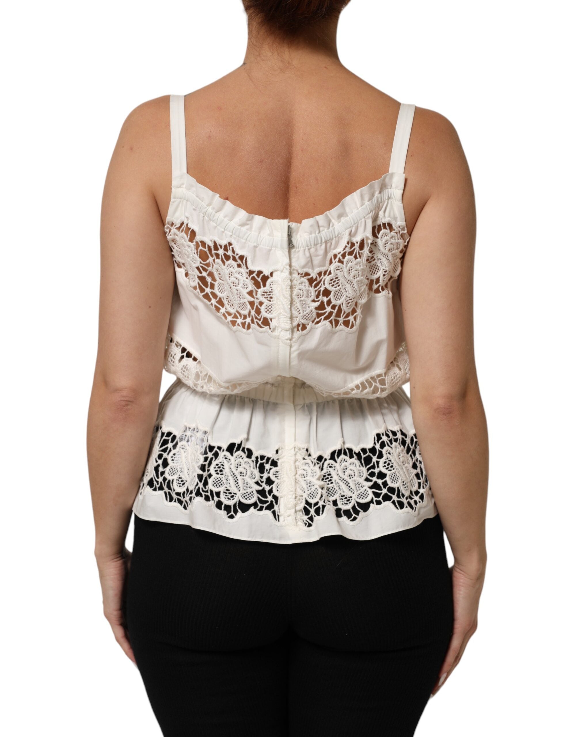 Dolce & Gabbana White Poplin Openwork Embroidery Tank Women's Top (Pre-Owned)