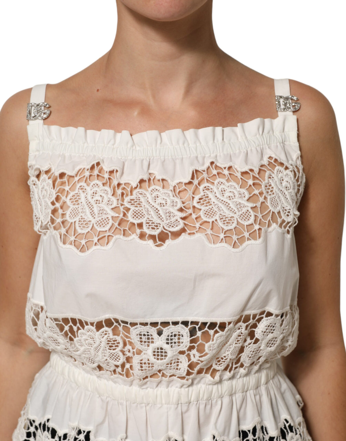 Dolce & Gabbana White Poplin Openwork Embroidery Tank Women's Top (Pre-Owned)