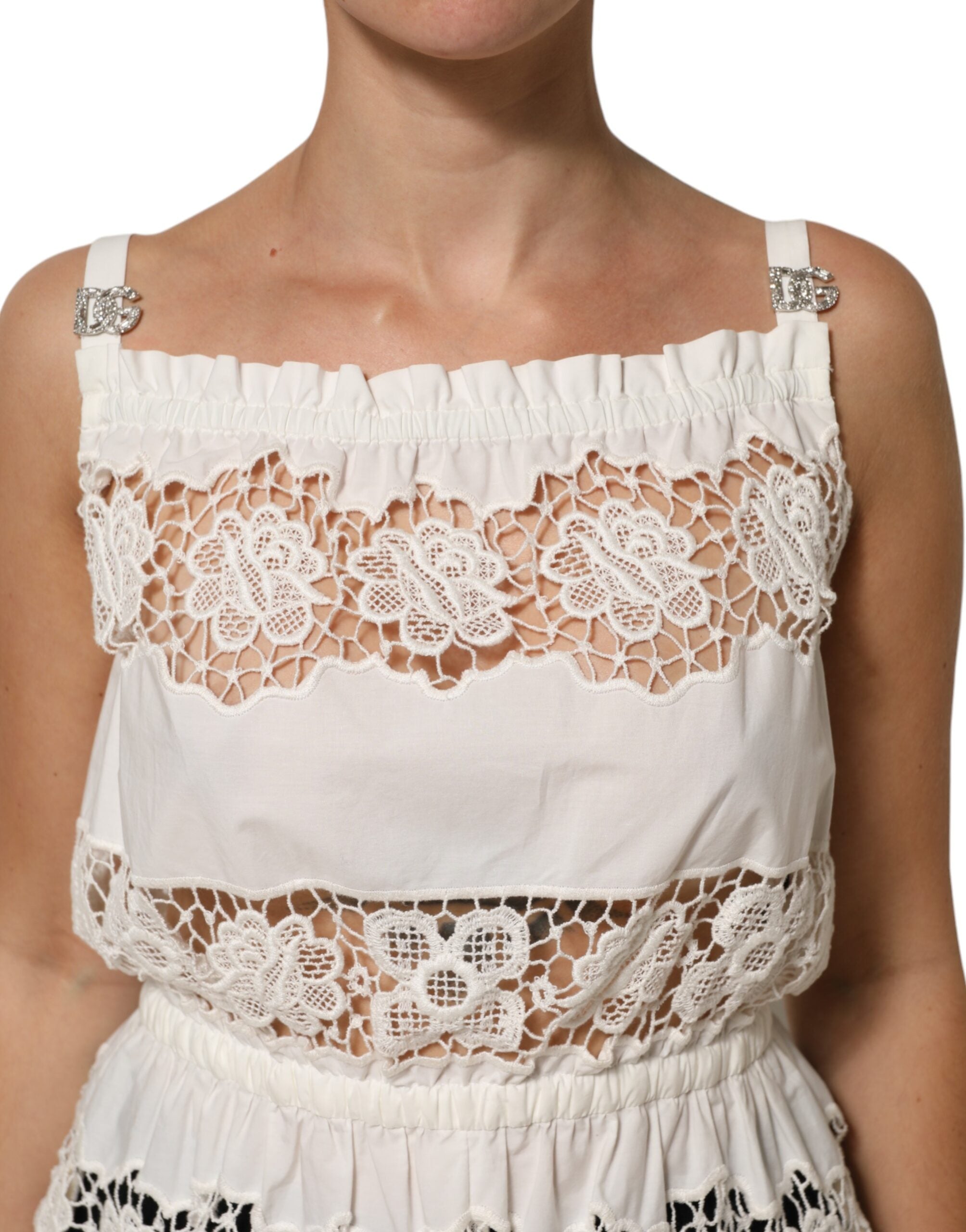 Dolce & Gabbana White Poplin Openwork Embroidery Tank Women's Top (Pre-Owned)