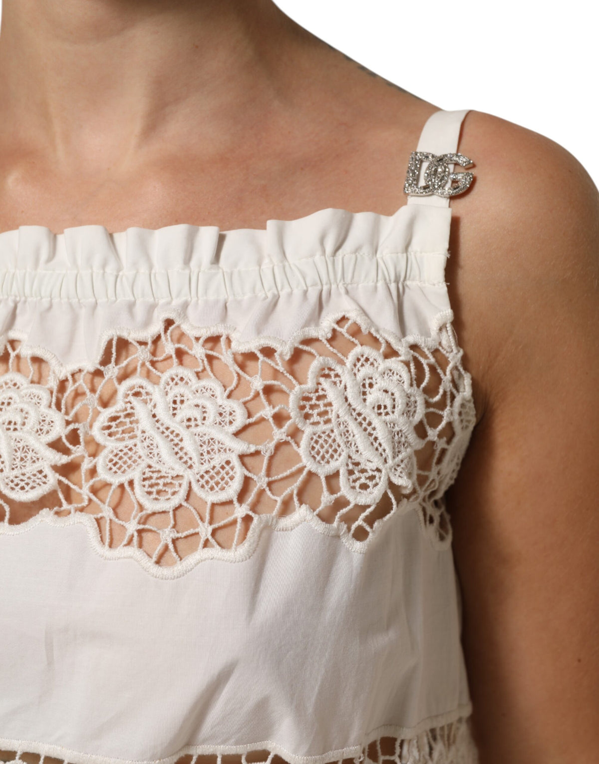 Dolce & Gabbana White Poplin Openwork Embroidery Tank Women's Top (Pre-Owned)