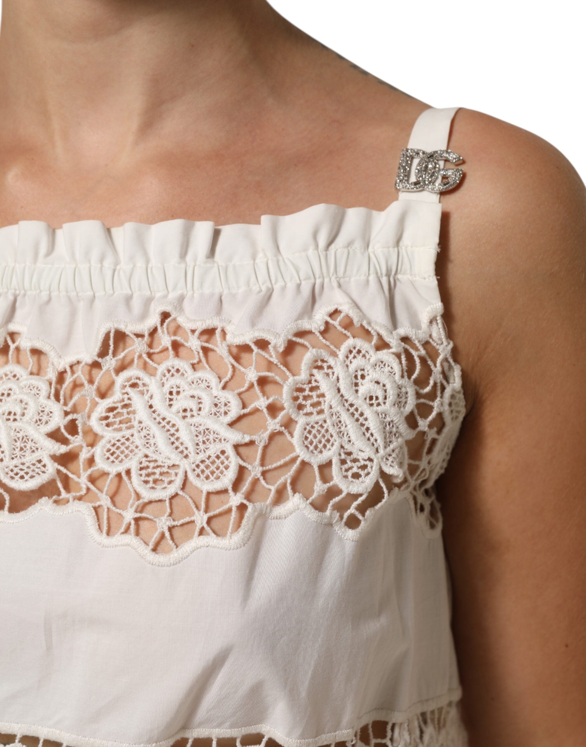 Dolce & Gabbana White Poplin Openwork Embroidery Tank Women's Top (Pre-Owned)