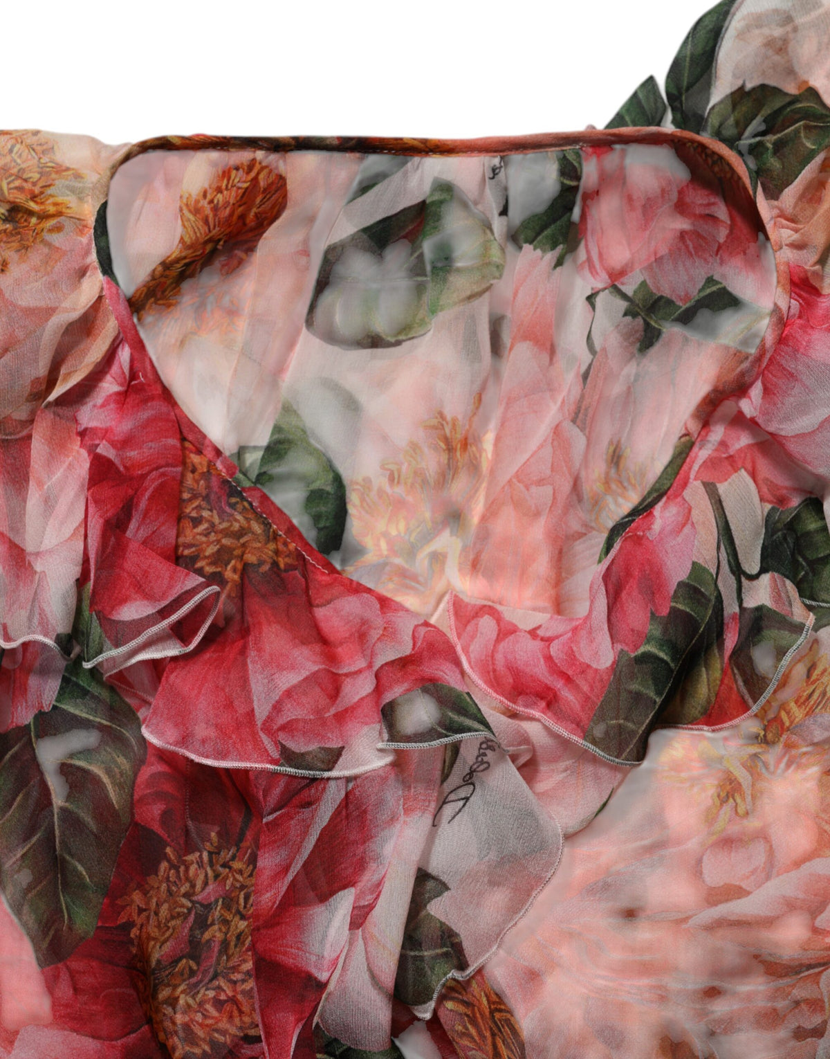 Dolce & Gabbana Pink Camellias Printed Silk V-neck Blouse Women's Top