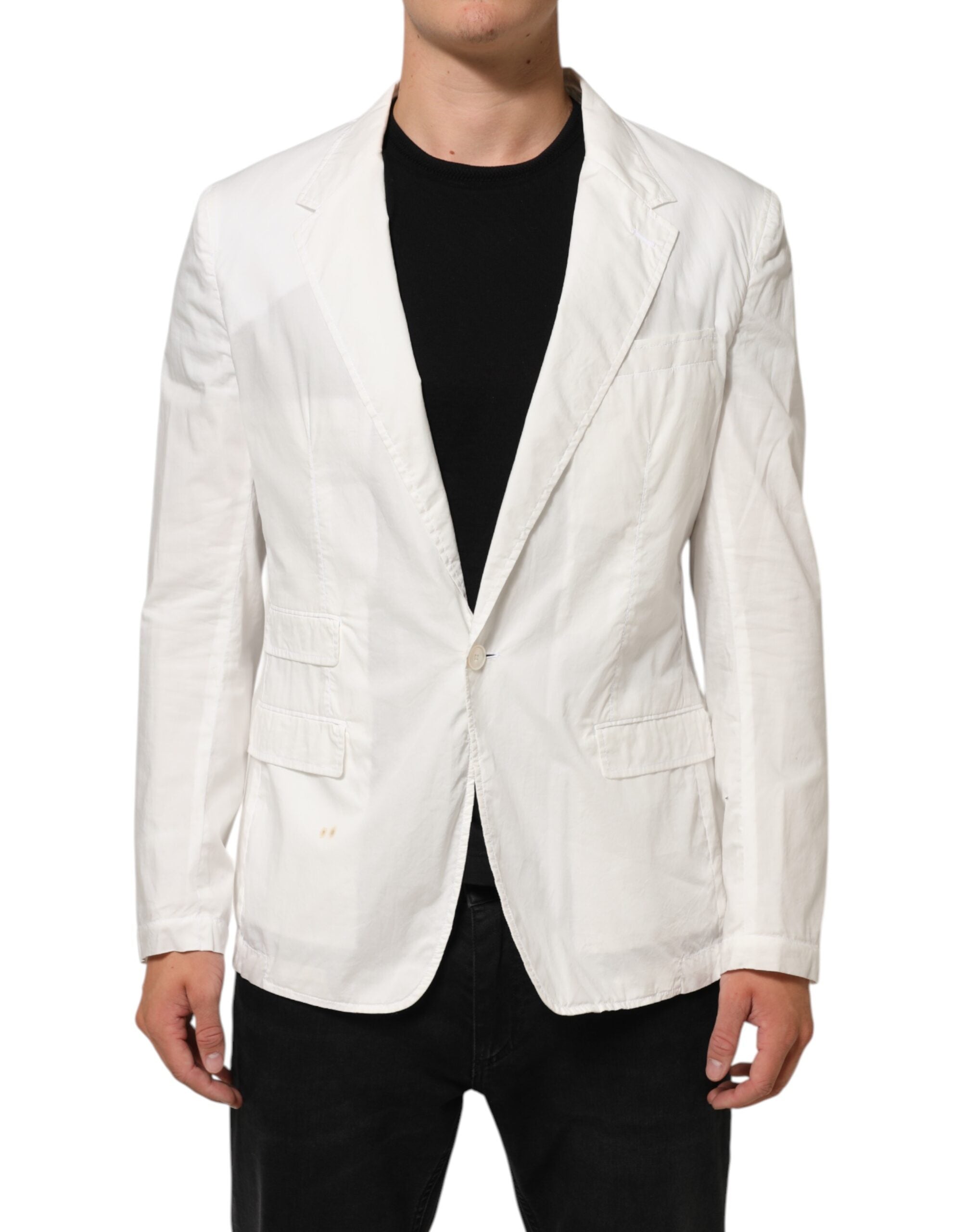 Dolce & Gabbana White Cotton 1 Button Men Suit Men's Blazer (Pre-Owned)