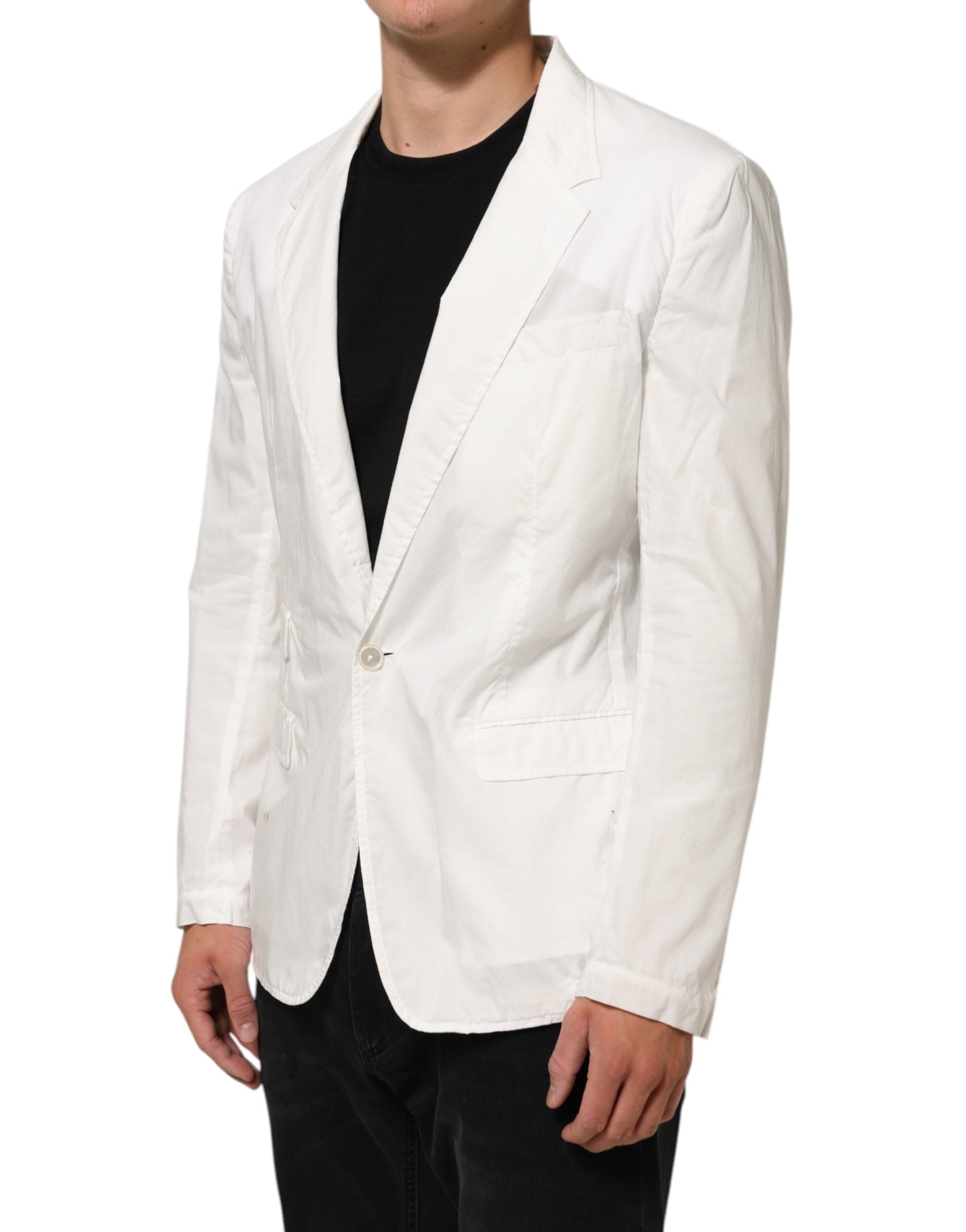 Dolce & Gabbana White Cotton 1 Button Men Suit Men's Blazer (Pre-Owned)