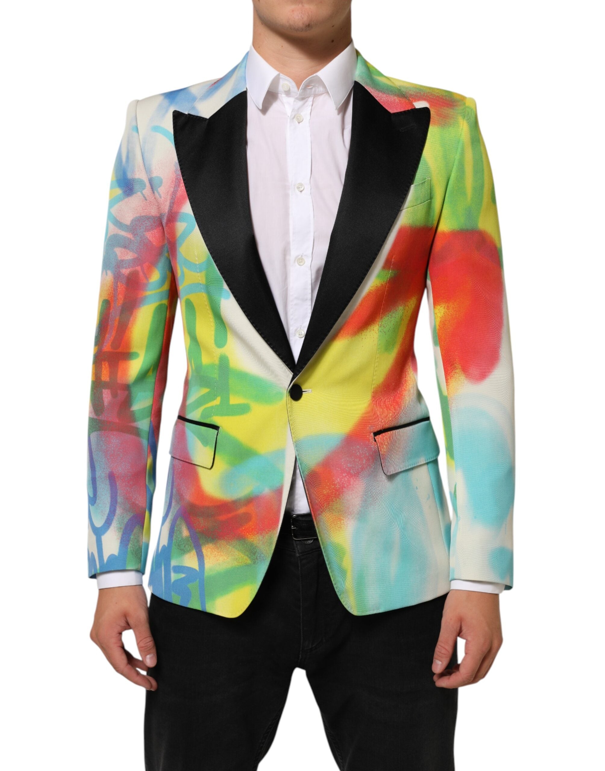 Dolce & Gabbana Multicolor Graffiti SICILIA 1 Button Men Suit Men's Blazer