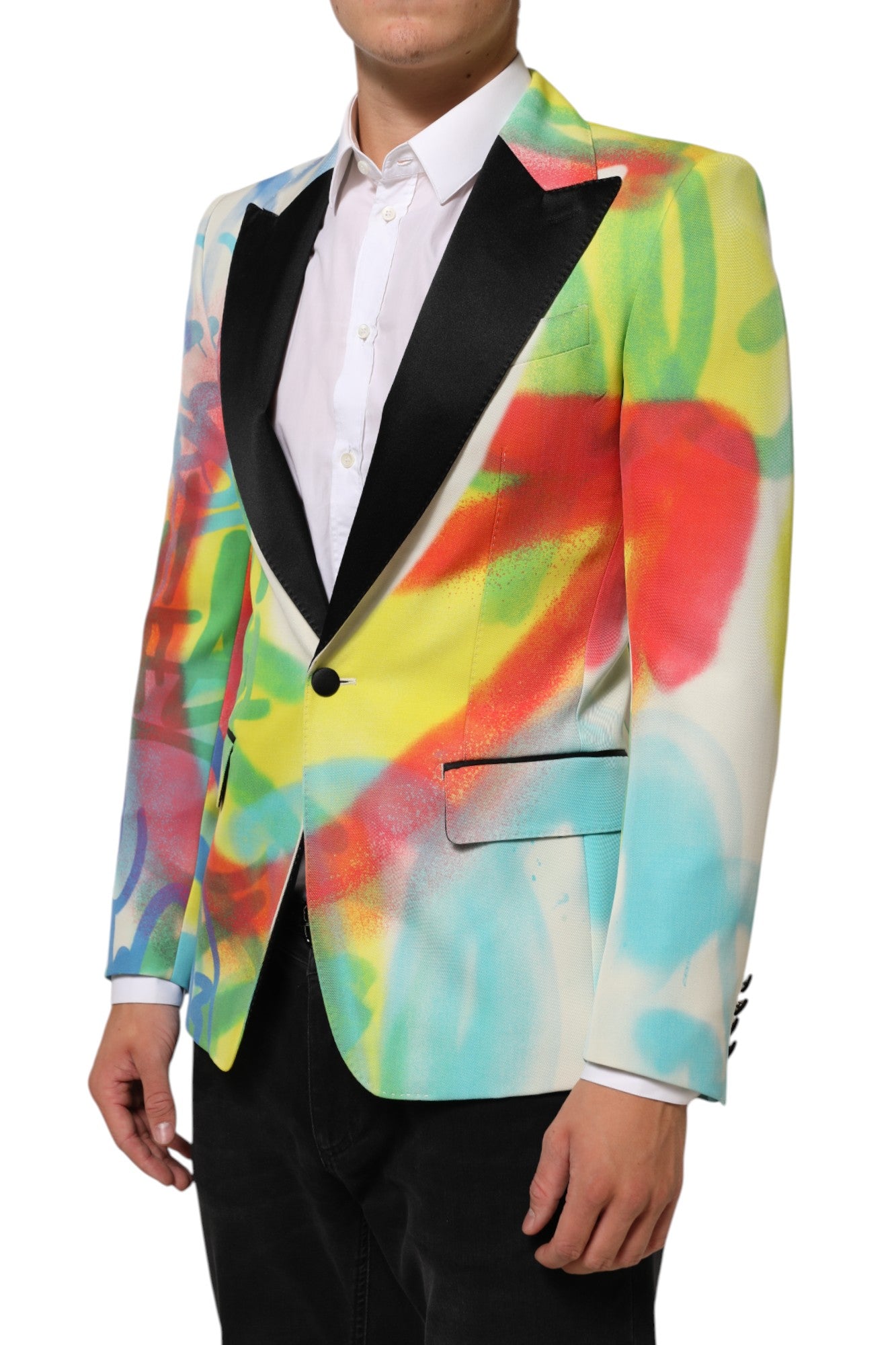 Dolce & Gabbana Multicolor Graffiti SICILIA 1 Button Men Suit Men's Blazer
