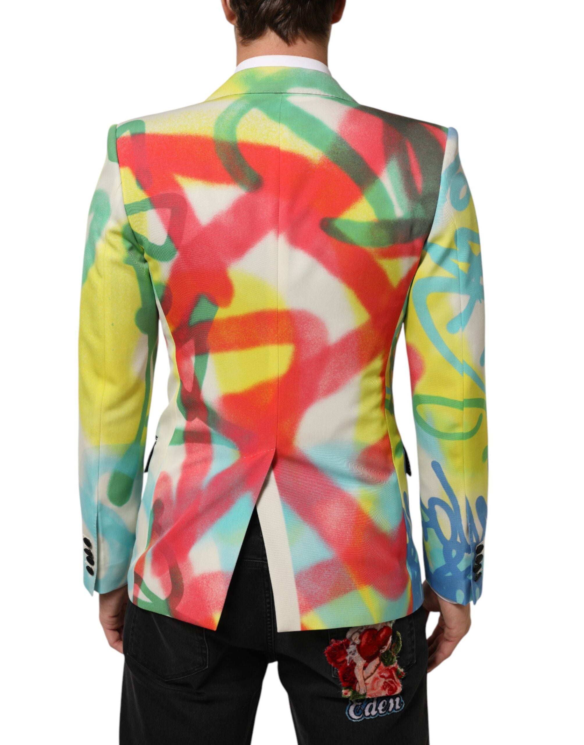 Dolce & Gabbana Multicolor Graffiti SICILIA 1 Button Men Suit Men's Blazer