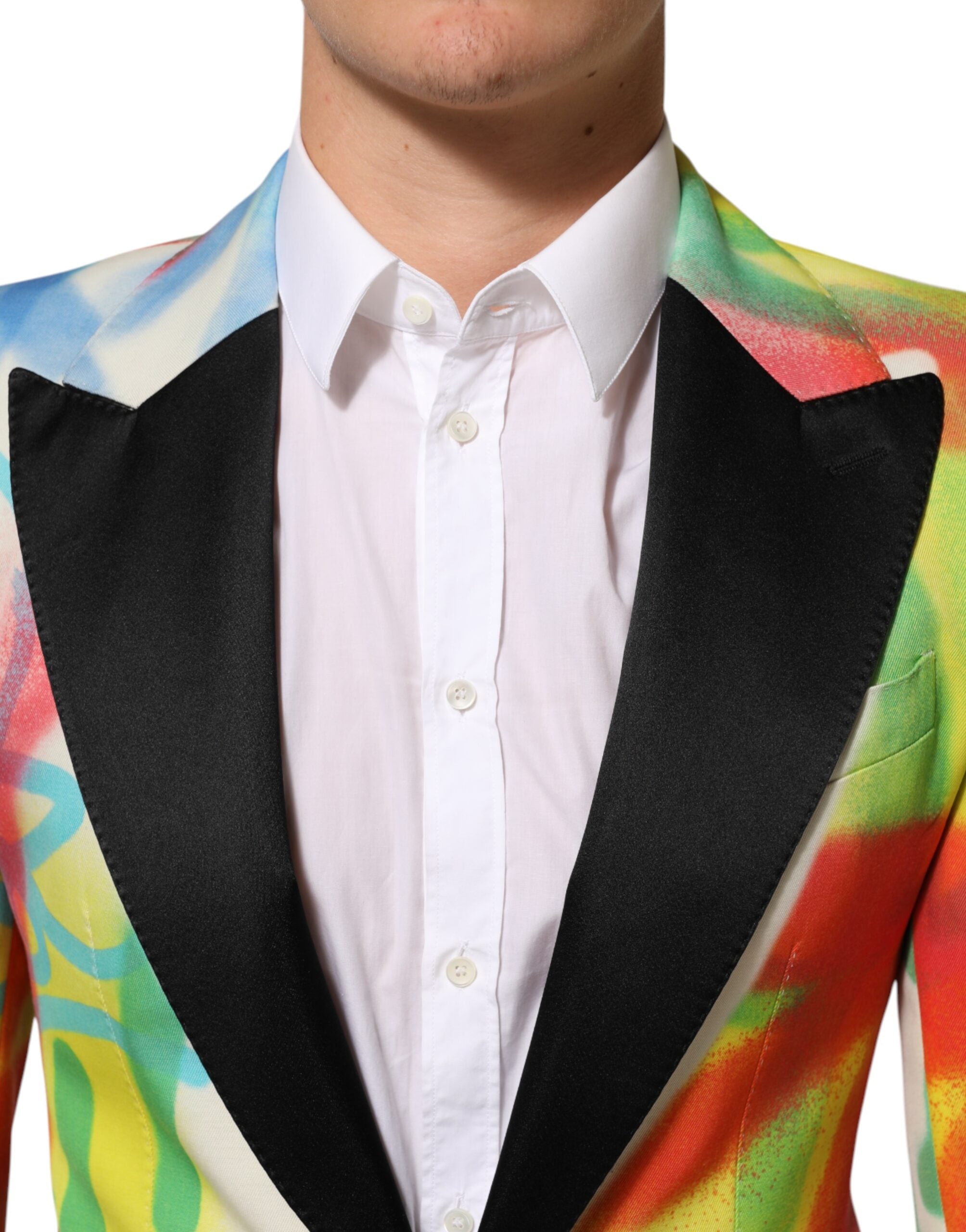 Dolce & Gabbana Multicolor Graffiti SICILIA 1 Button Men Suit Men's Blazer