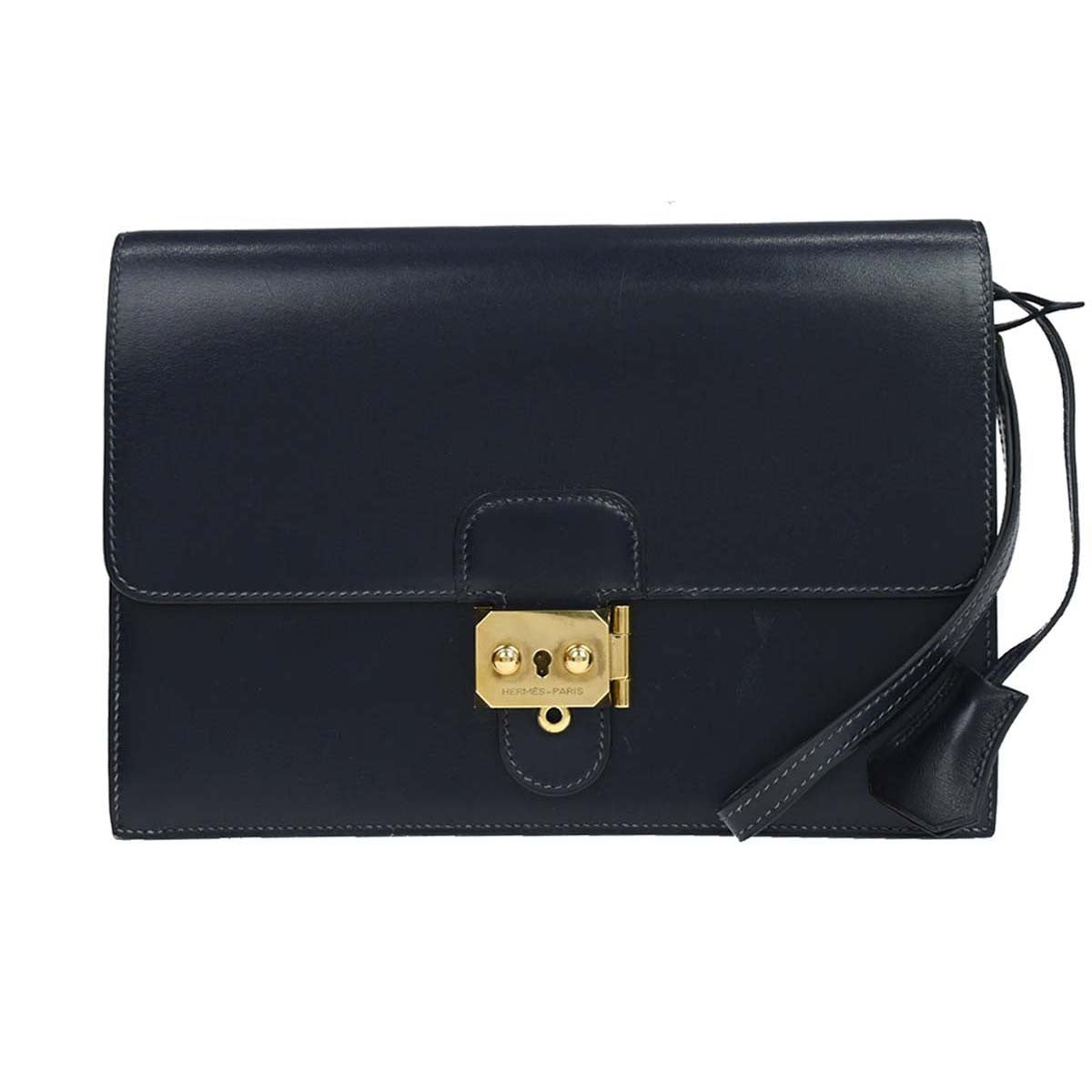 Hermes Jet Clutch Box Calf Navy Leather Clutche & Pouche Bag (Pre-Owned)