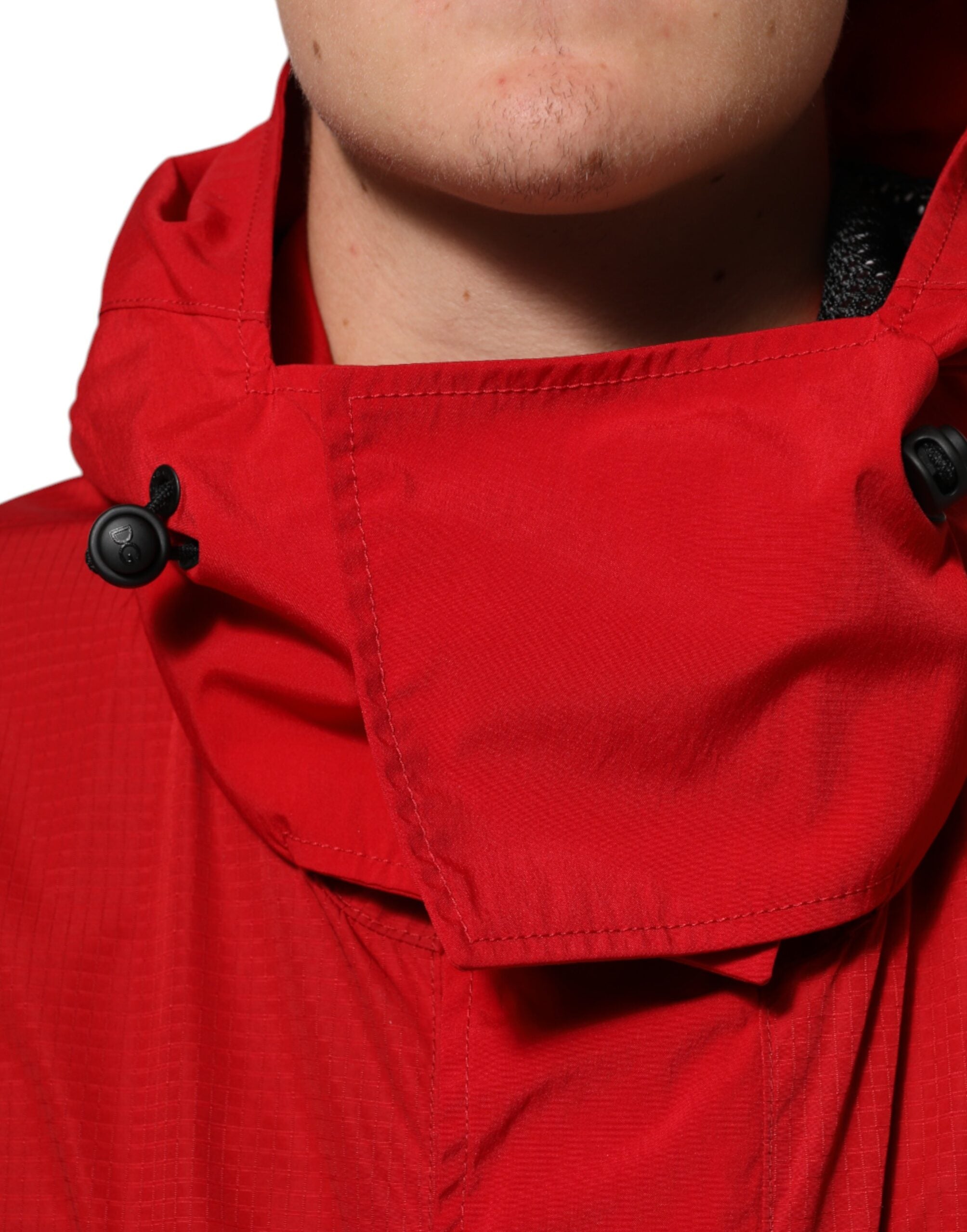 Dolce & Gabbana Red Nylon Hooded Men Full Zip Parka Men's Jacket