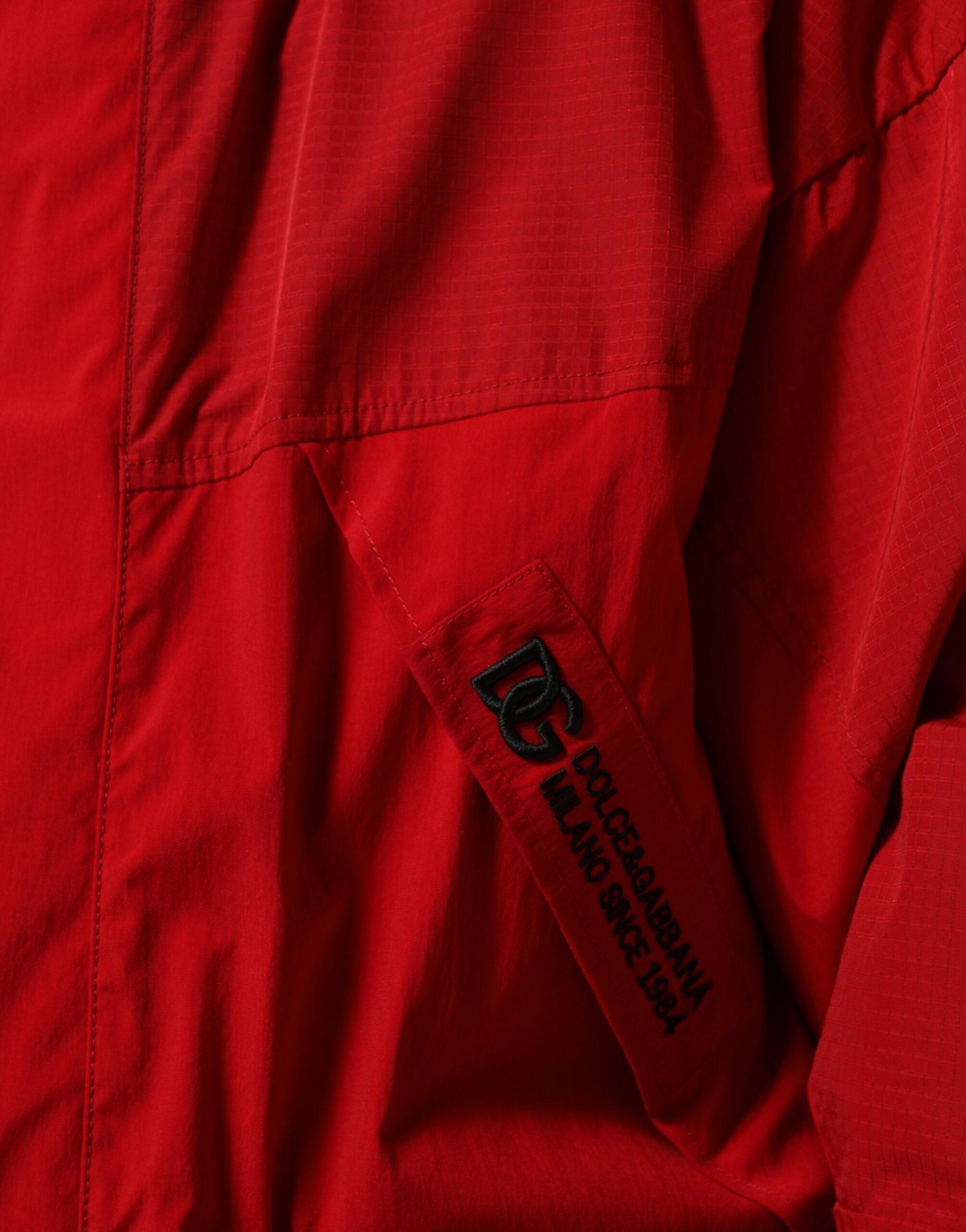 Dolce & Gabbana Red Nylon Hooded Men Full Zip Parka Men's Jacket