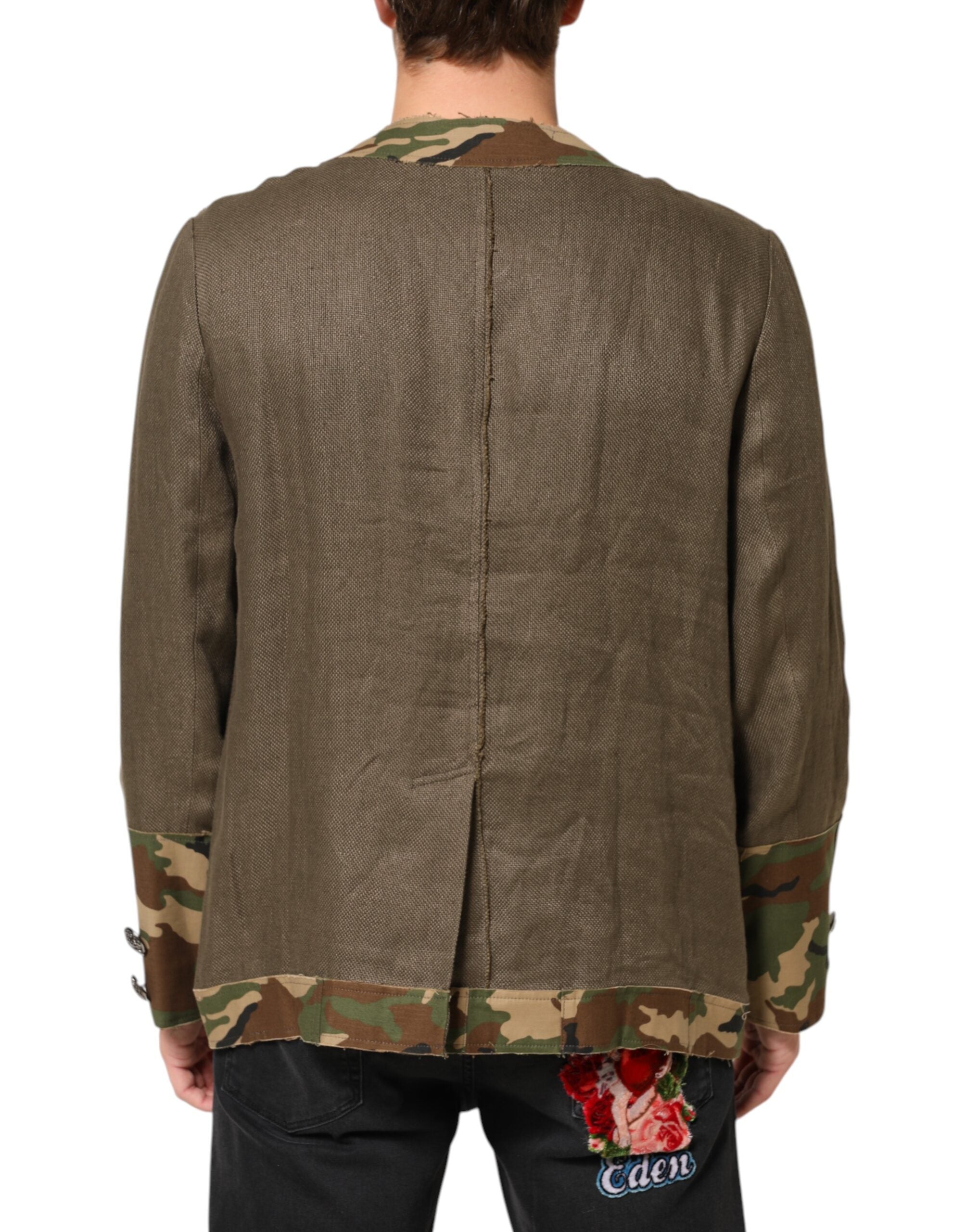 Dolce & Gabbana Brown Camouflage Linen Button Down Men's Jacket