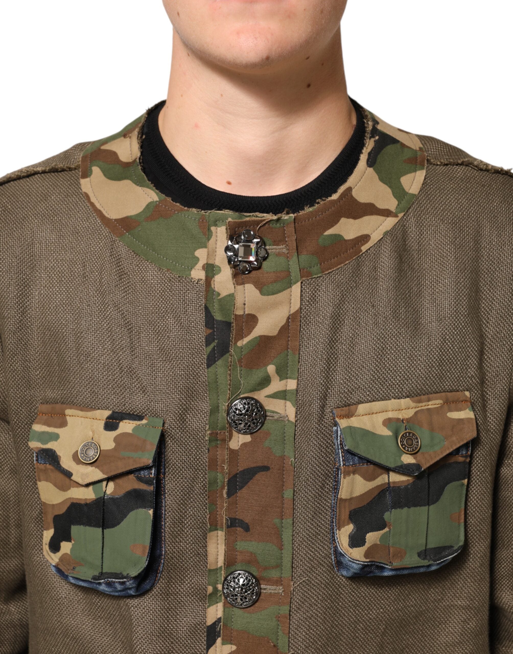 Dolce & Gabbana Brown Camouflage Linen Button Down Men's Jacket