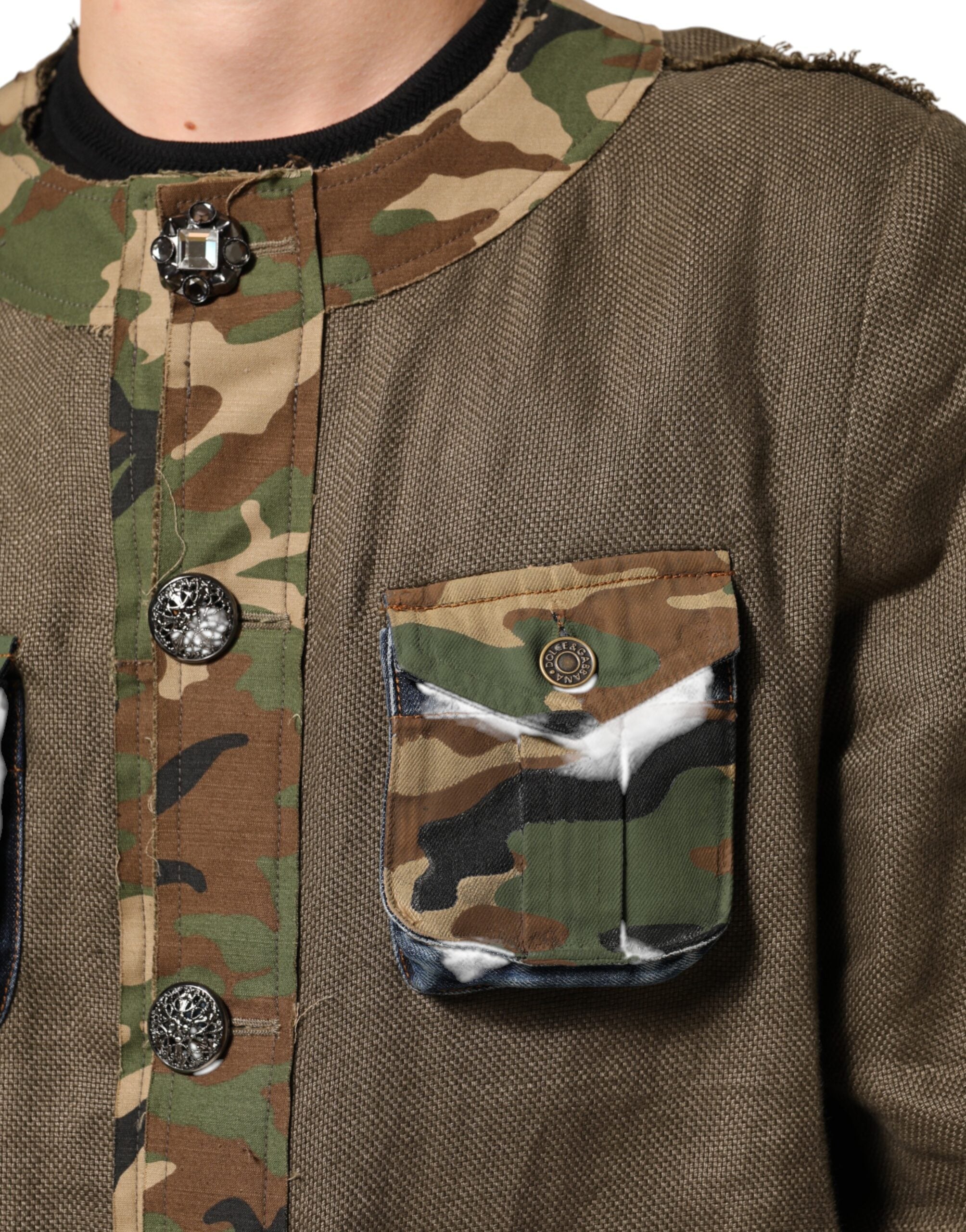 Dolce & Gabbana Brown Camouflage Linen Button Down Men's Jacket