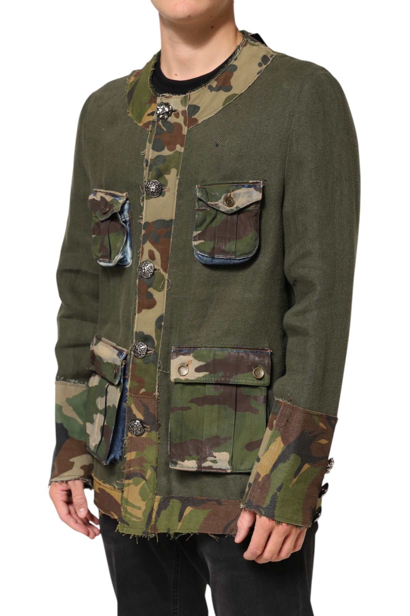 Dolce & Gabbana Brown Camouflage Linen Button Down Men's Jacket