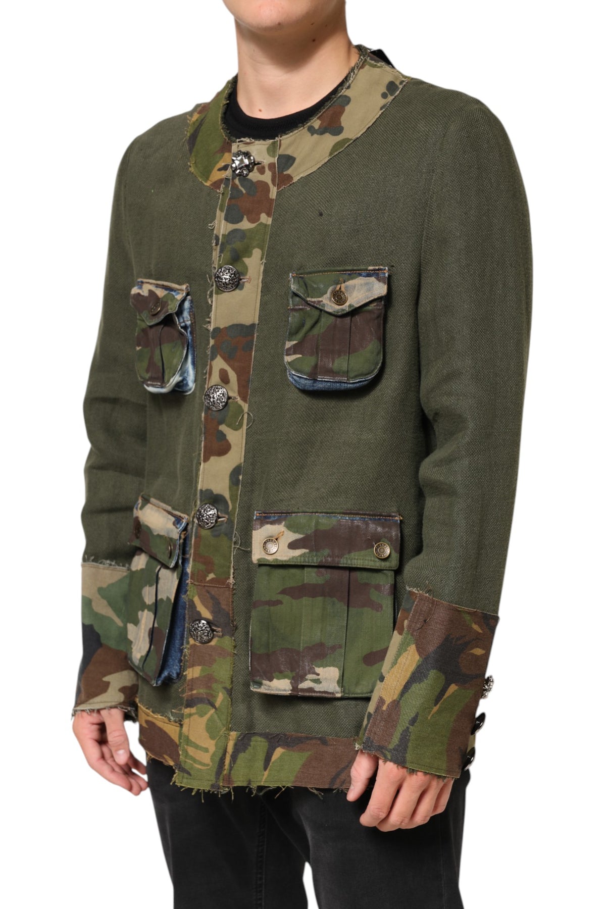 Dolce & Gabbana Brown Camouflage Linen Button Down Men's Jacket
