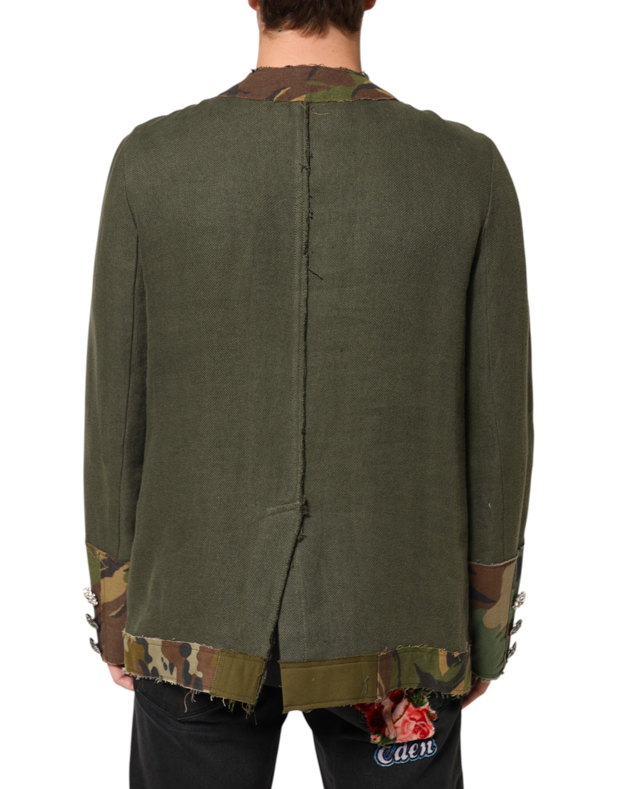 Dolce & Gabbana Brown Camouflage Linen Button Down Men's Jacket