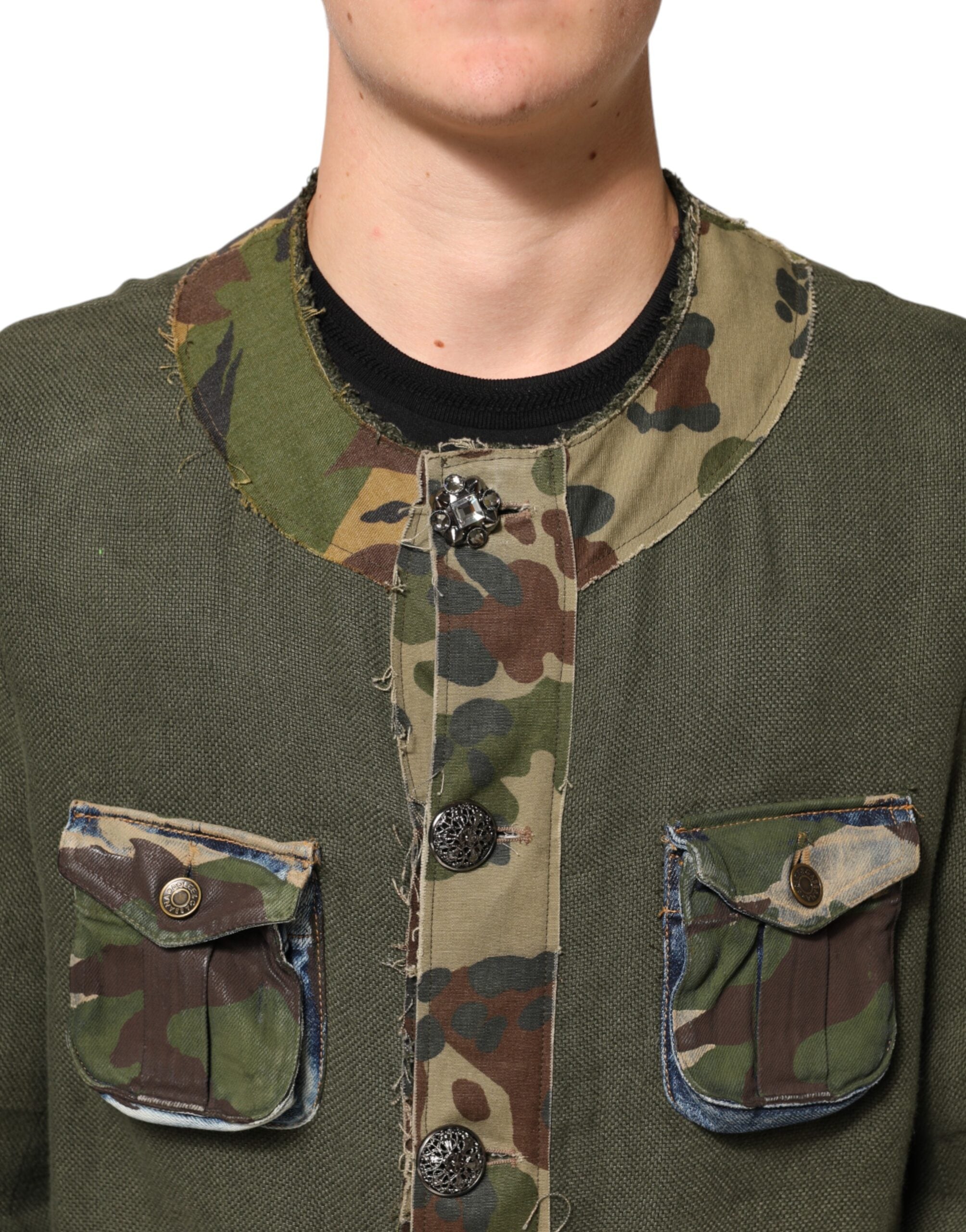 Dolce & Gabbana Brown Camouflage Linen Button Down Men's Jacket