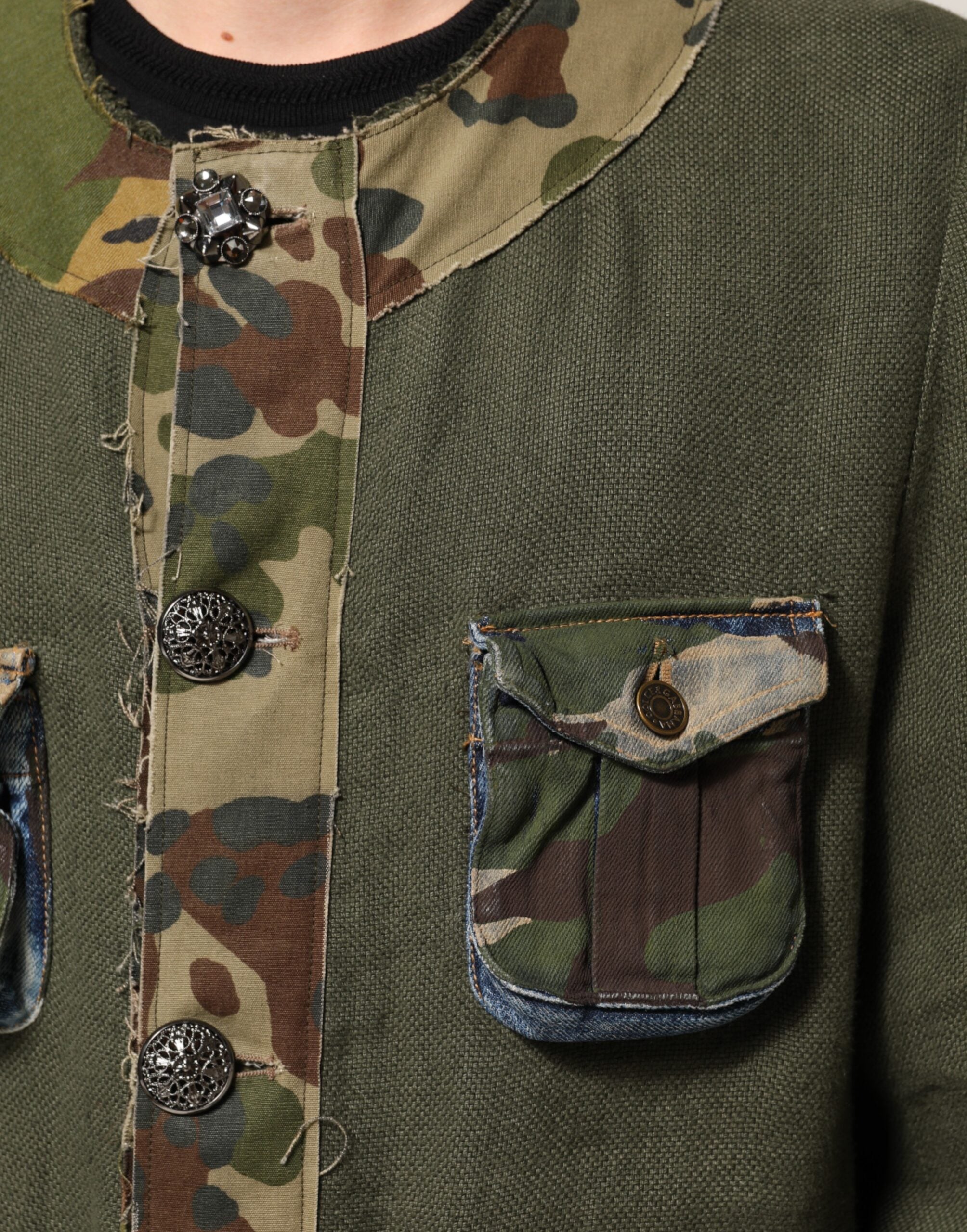 Dolce & Gabbana Brown Camouflage Linen Button Down Men's Jacket