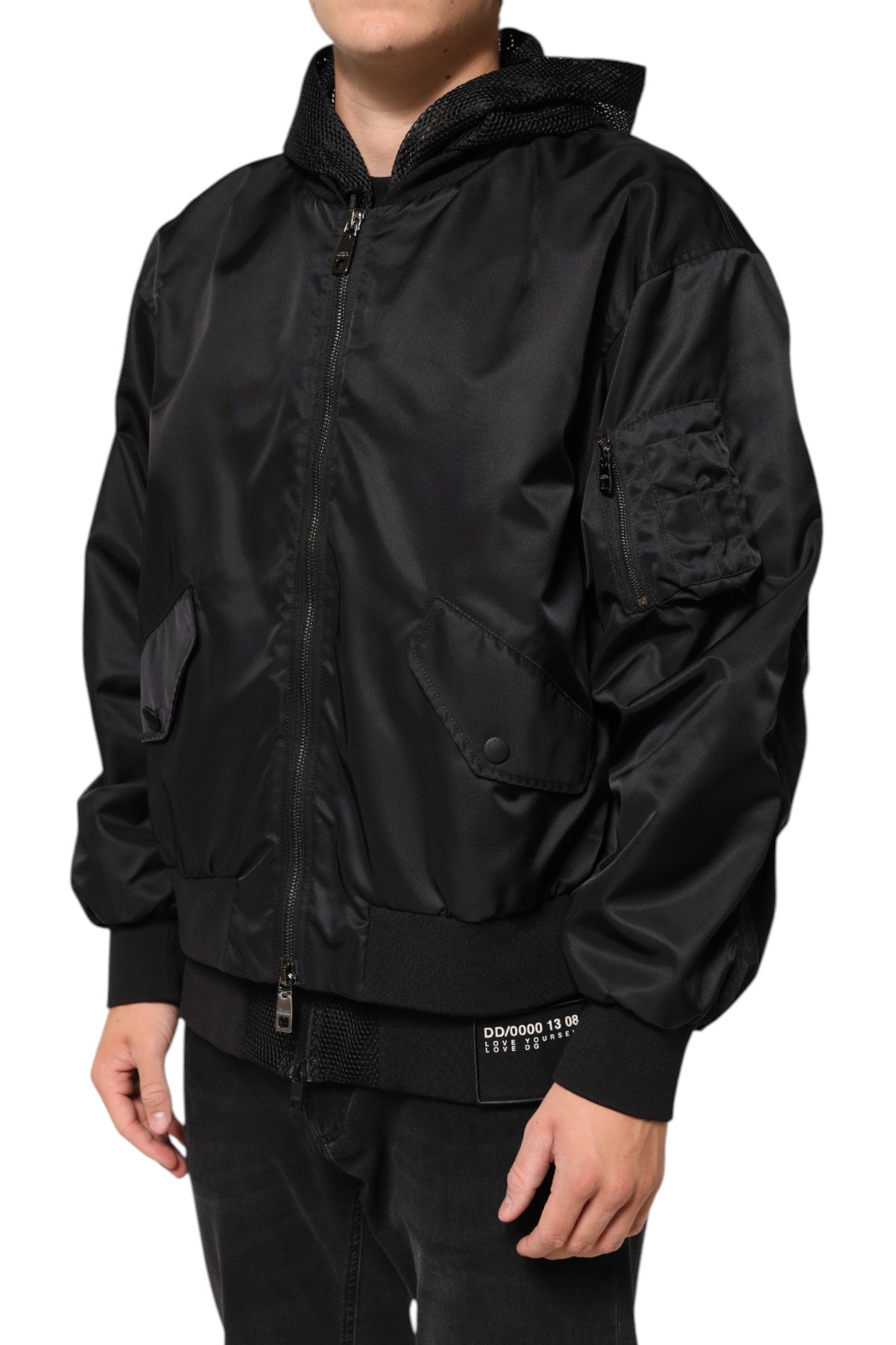 Dolce & Gabbana Black Nylon Hooded Full Zip Bomber Men Men's Jacket