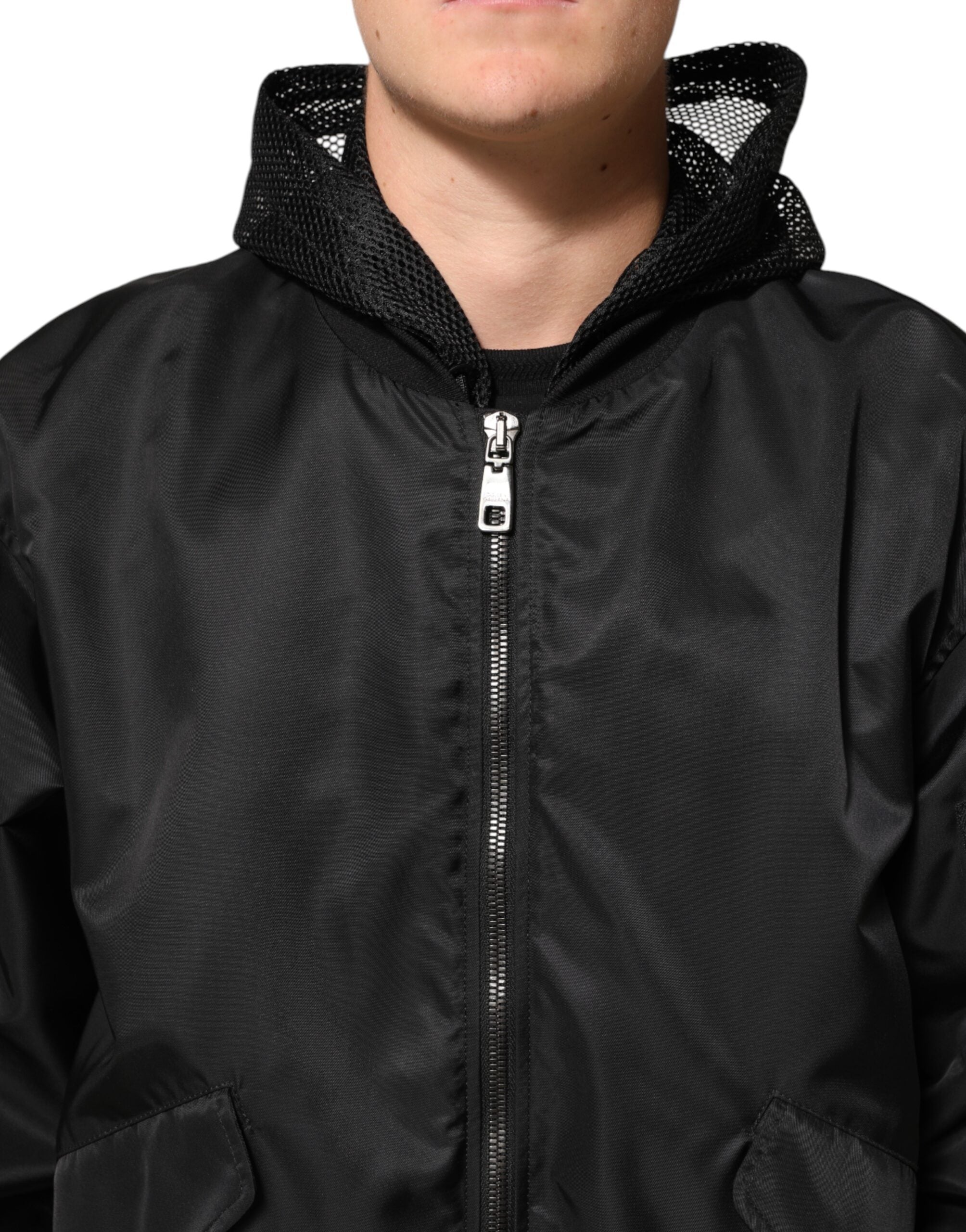 Dolce & Gabbana Black Nylon Hooded Full Zip Bomber Men Men's Jacket