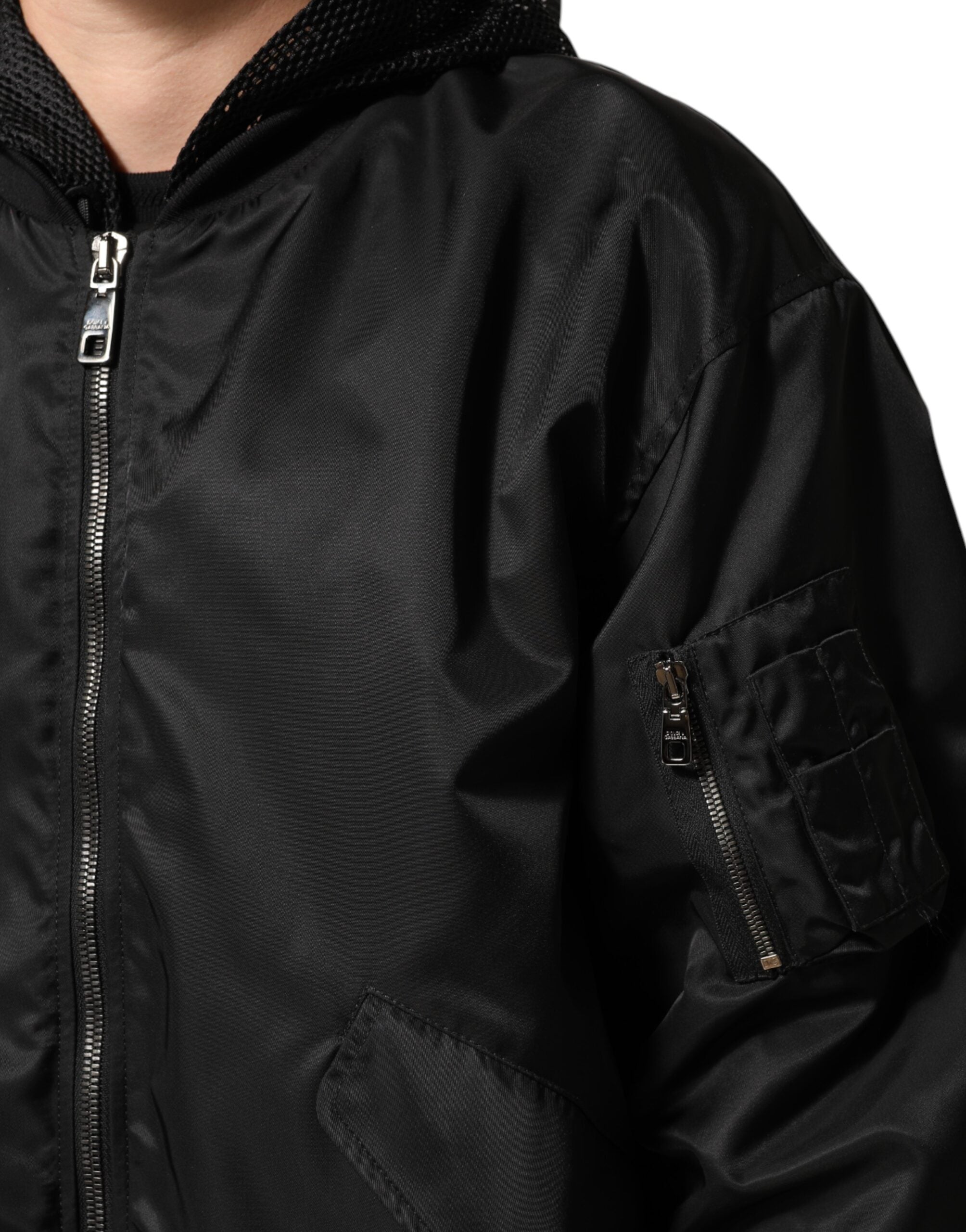 Dolce & Gabbana Black Nylon Hooded Full Zip Bomber Men Men's Jacket