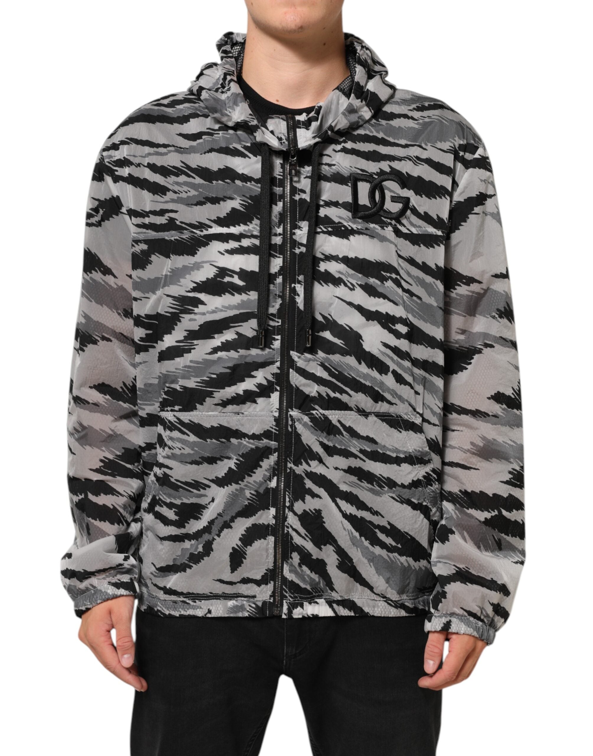Dolce & Gabbana Gray Camouflage Hooded Sweatshirt Men's Jacket